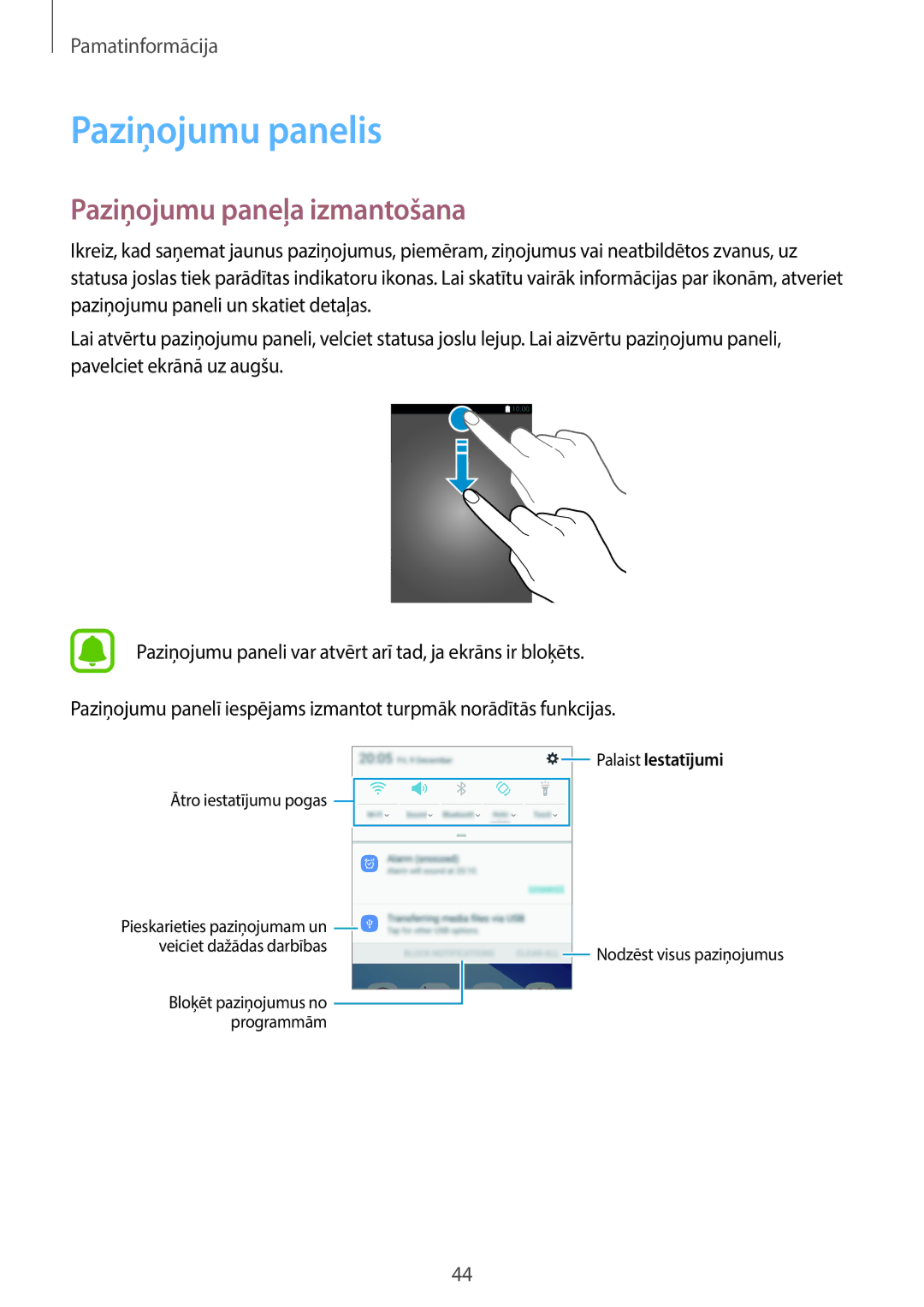 Samsung SM-A320FZDNSEB, SM-A320FZKNSEB, SM-A320FZINSEB manual Paziņojumu panelis, Paziņojumu paneļa izmantošana 