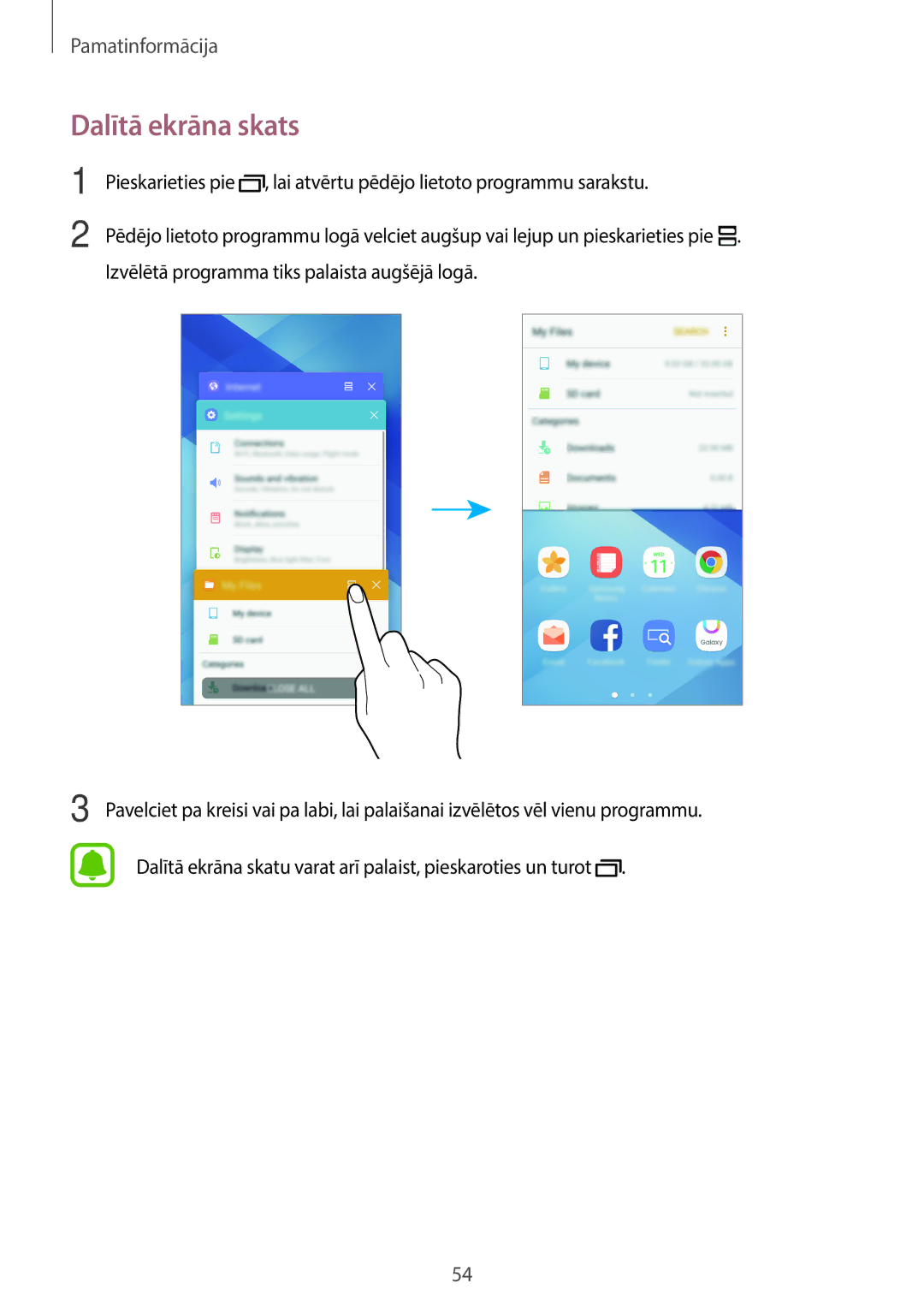 Samsung SM-A320FZKNSEB, SM-A320FZINSEB, SM-A320FZDNSEB manual Dalītā ekrāna skats 