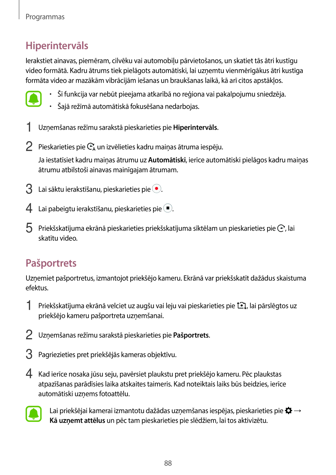 Samsung SM-A320FZINSEB, SM-A320FZKNSEB, SM-A320FZDNSEB manual Hiperintervāls, Pašportrets 