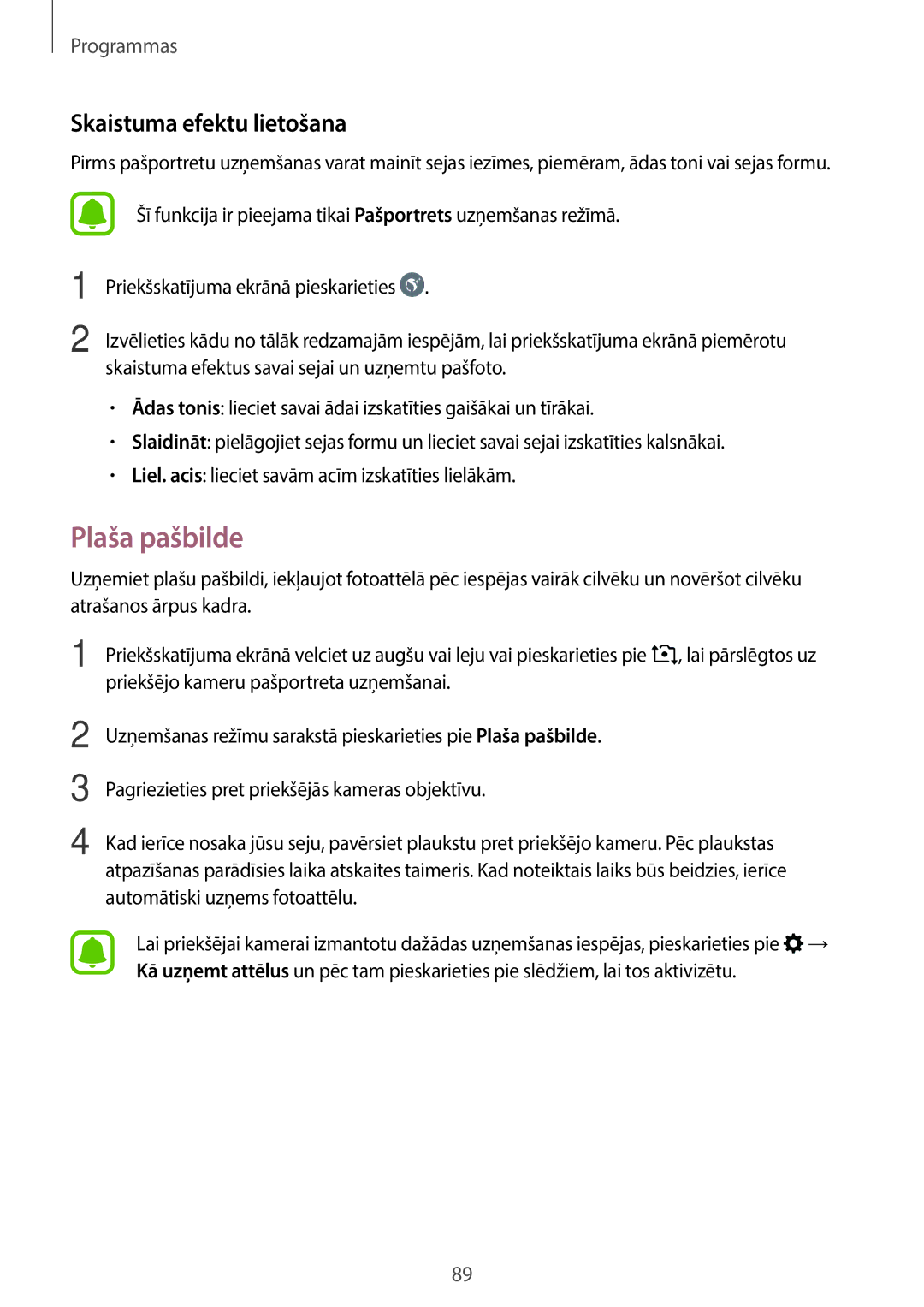 Samsung SM-A320FZDNSEB, SM-A320FZKNSEB, SM-A320FZINSEB manual Plaša pašbilde, Skaistuma efektu lietošana 