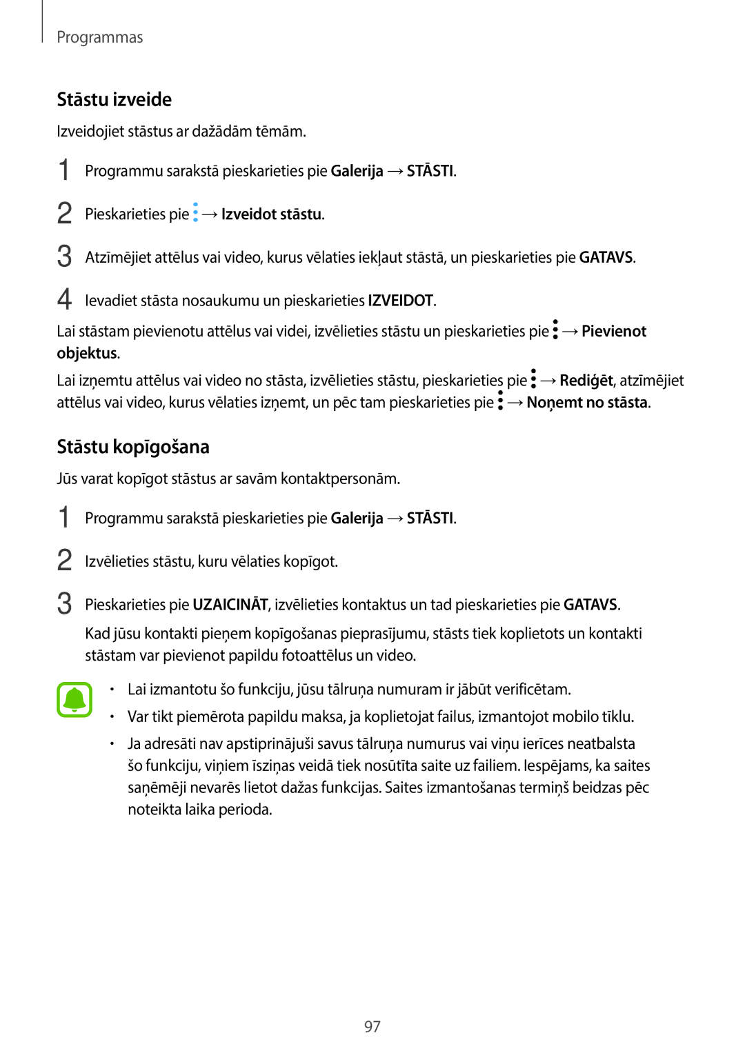 Samsung SM-A320FZINSEB, SM-A320FZKNSEB, SM-A320FZDNSEB manual Stāstu izveide, Stāstu kopīgošana 