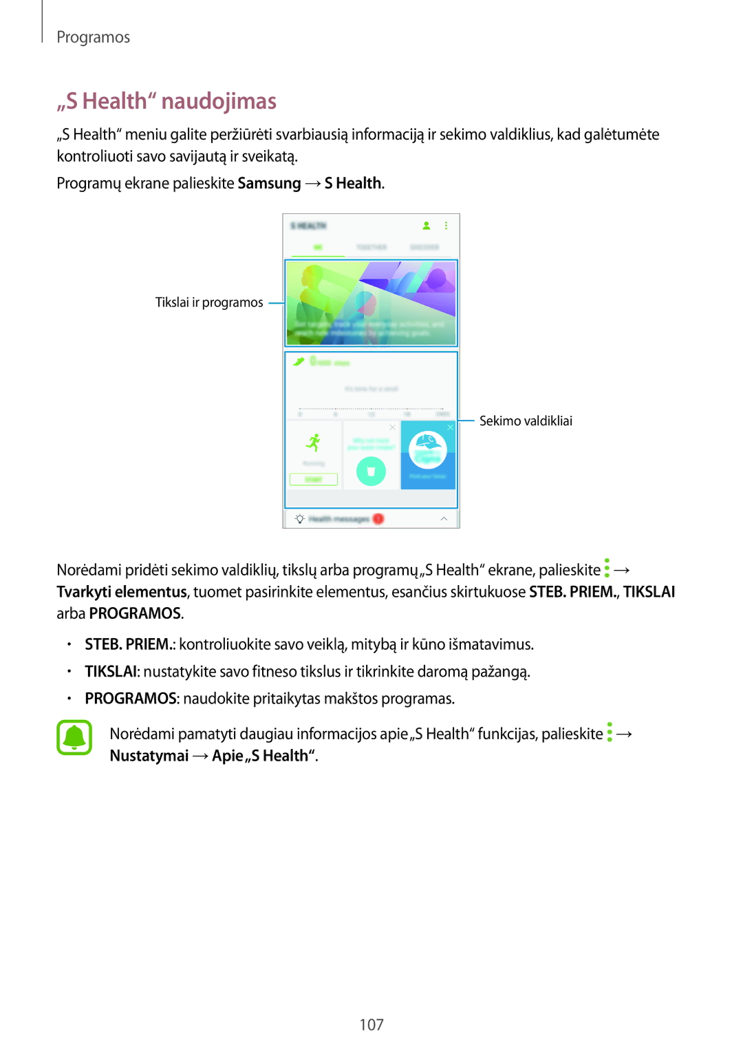 Samsung SM-A320FZDNSEB, SM-A320FZKNSEB, SM-A320FZINSEB manual „S Health naudojimas 