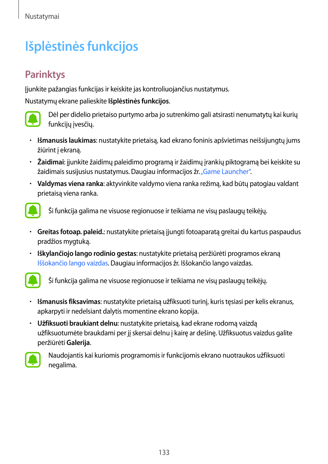 Samsung SM-A320FZINSEB, SM-A320FZKNSEB, SM-A320FZDNSEB manual Išplėstinės funkcijos, Parinktys 