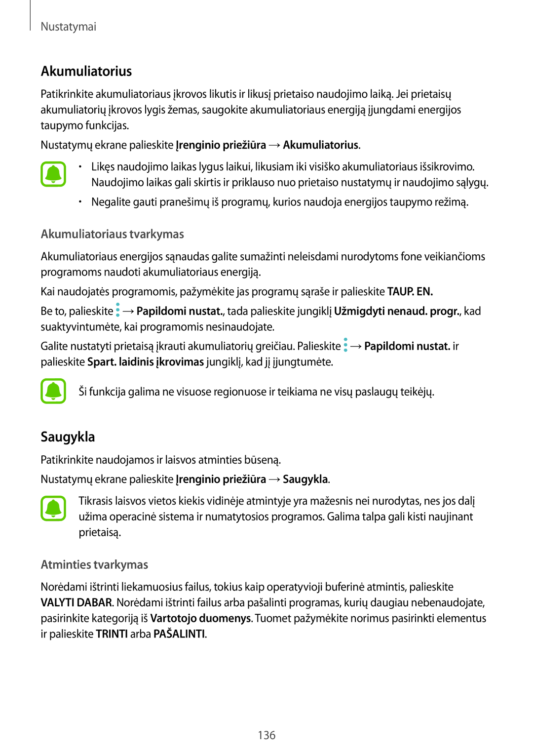 Samsung SM-A320FZINSEB, SM-A320FZKNSEB, SM-A320FZDNSEB manual Akumuliatorius, Saugykla 