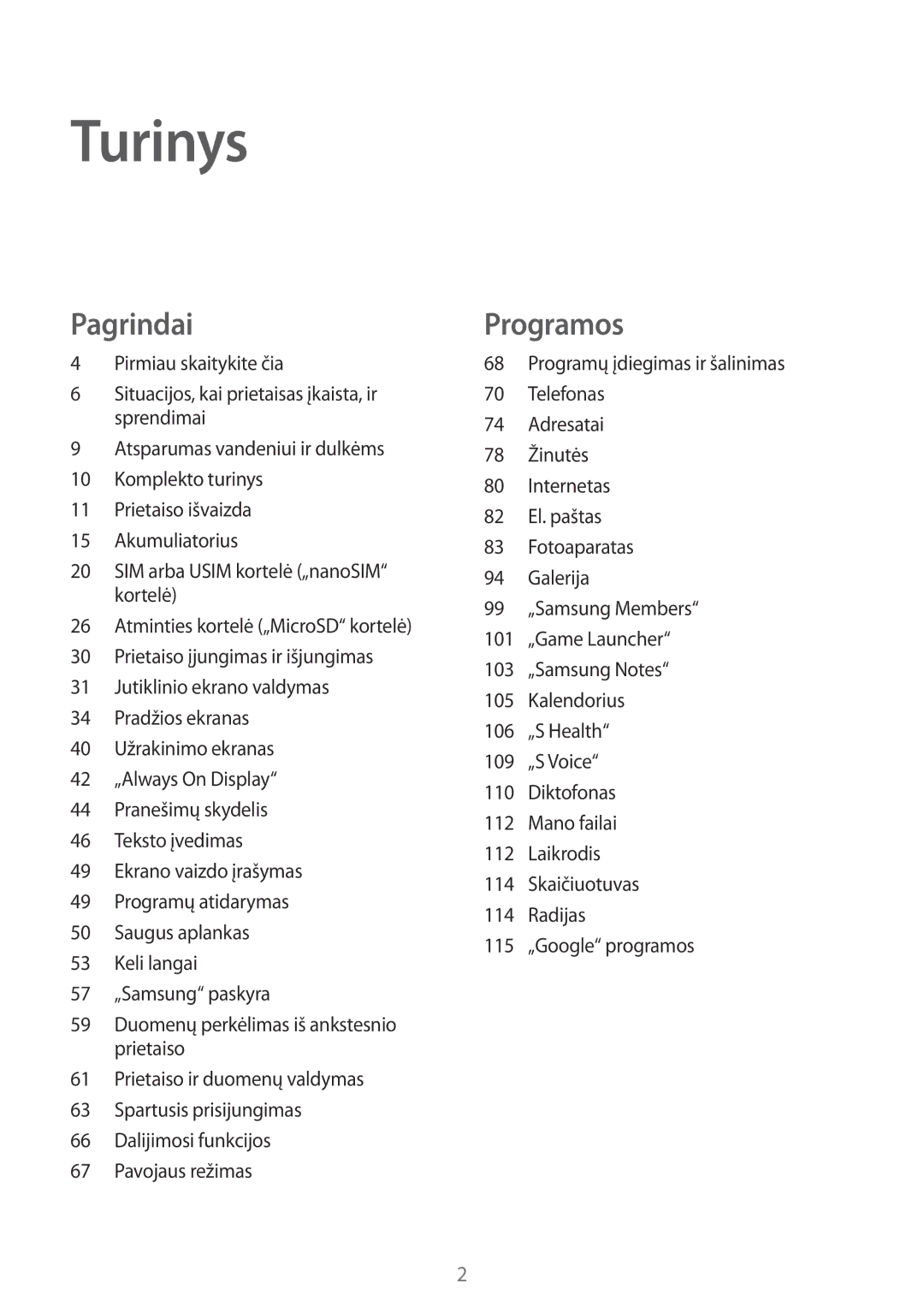 Samsung SM-A320FZDNSEB, SM-A320FZKNSEB, SM-A320FZINSEB manual Turinys 