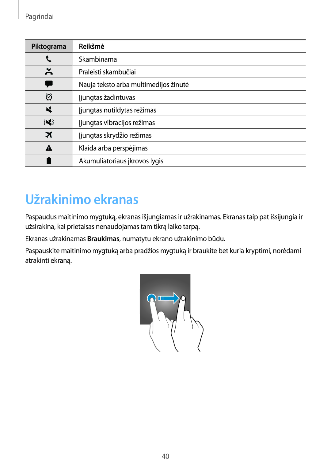 Samsung SM-A320FZINSEB, SM-A320FZKNSEB, SM-A320FZDNSEB manual Užrakinimo ekranas 