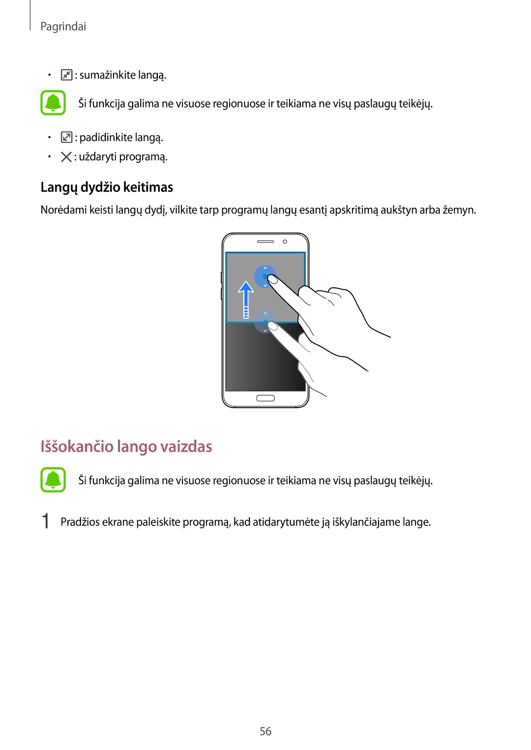 Samsung SM-A320FZDNSEB, SM-A320FZKNSEB, SM-A320FZINSEB manual Iššokančio lango vaizdas, Langų dydžio keitimas 