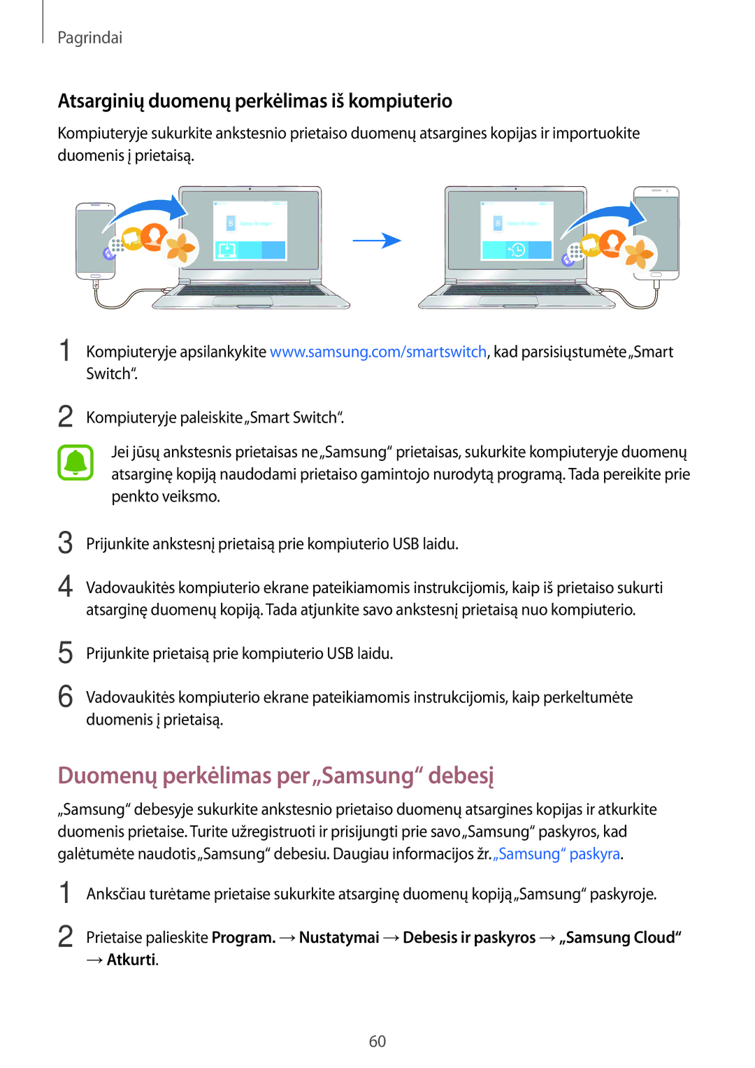 Samsung SM-A320FZKNSEB Duomenų perkėlimas per„Samsung debesį, Atsarginių duomenų perkėlimas iš kompiuterio, → Atkurti 