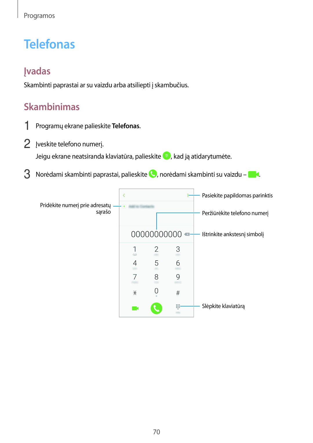 Samsung SM-A320FZINSEB, SM-A320FZKNSEB, SM-A320FZDNSEB manual Telefonas, Skambinimas 