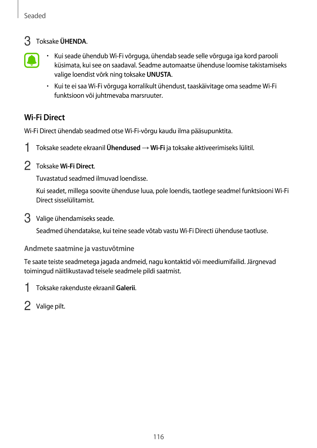 Samsung SM-A320FZDNSEB, SM-A320FZKNSEB, SM-A320FZINSEB manual Toksake Wi-Fi Direct 