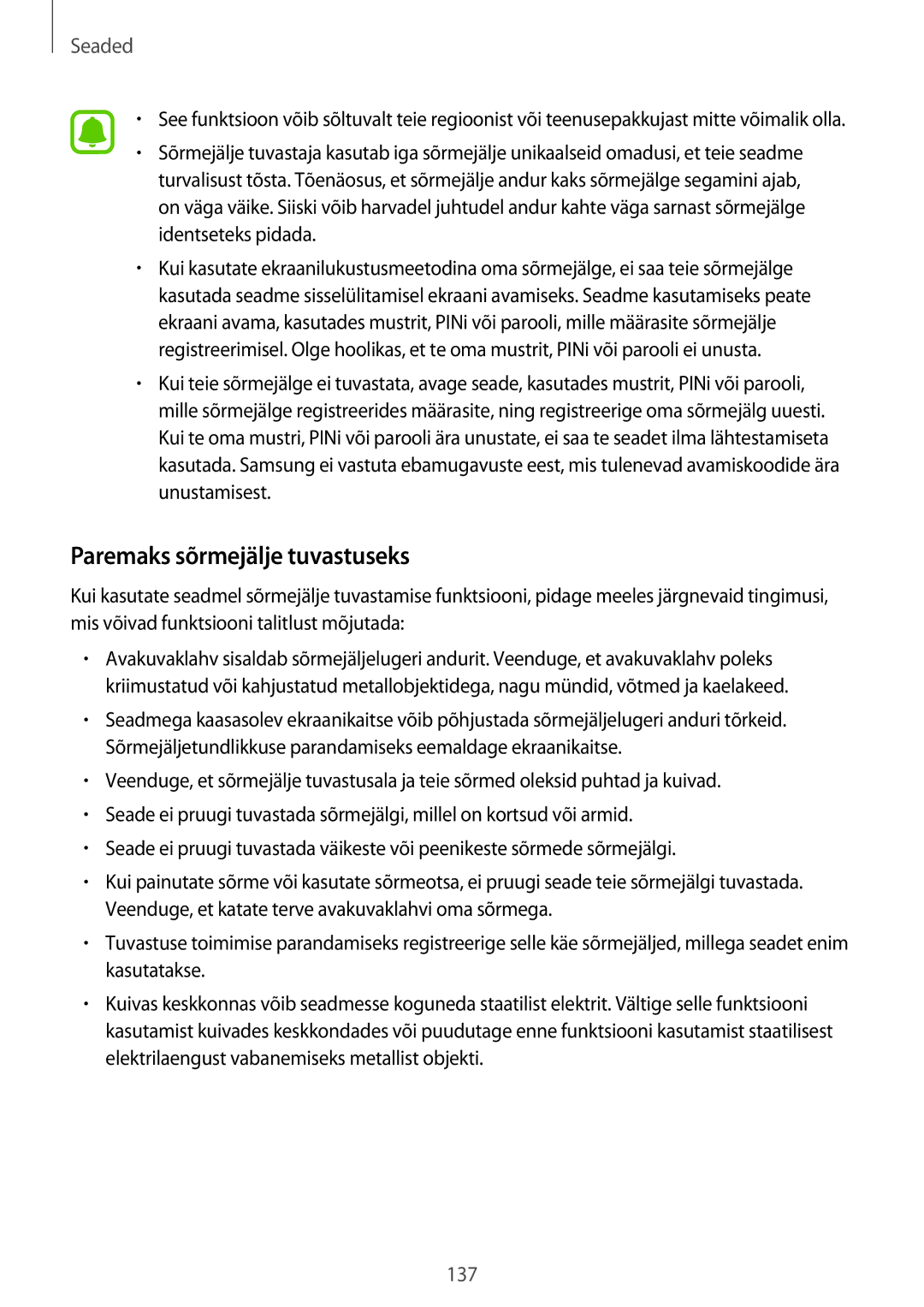 Samsung SM-A320FZDNSEB, SM-A320FZKNSEB, SM-A320FZINSEB manual Paremaks sõrmejälje tuvastuseks 