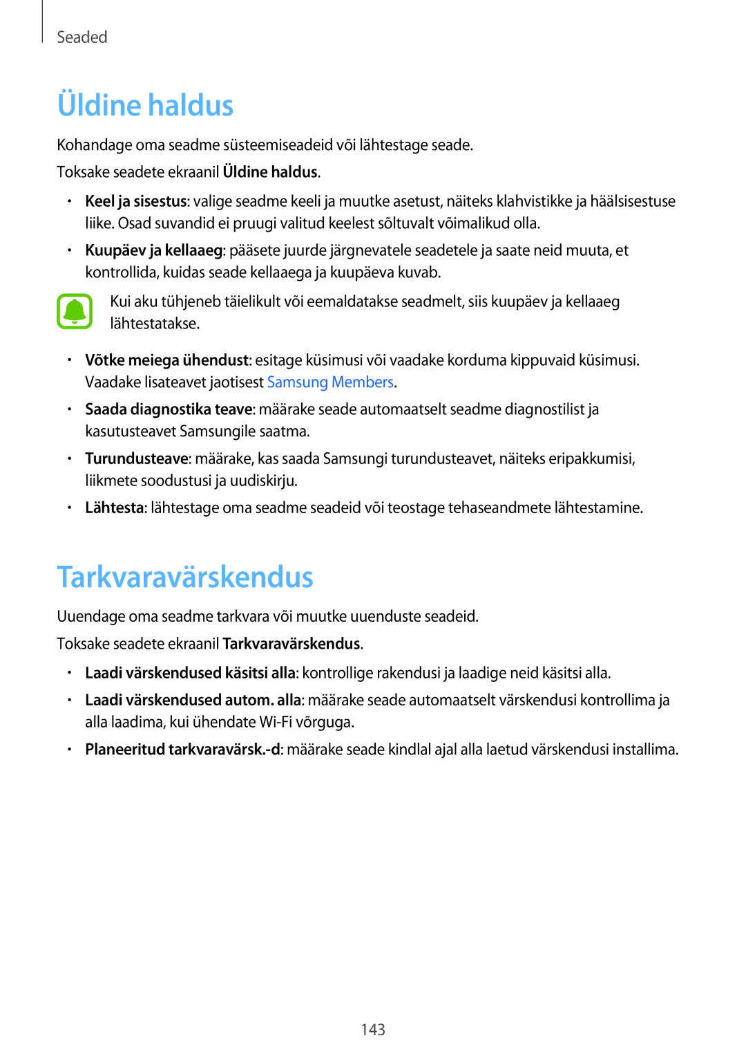 Samsung SM-A320FZDNSEB, SM-A320FZKNSEB, SM-A320FZINSEB manual Üldine haldus, Tarkvaravärskendus 