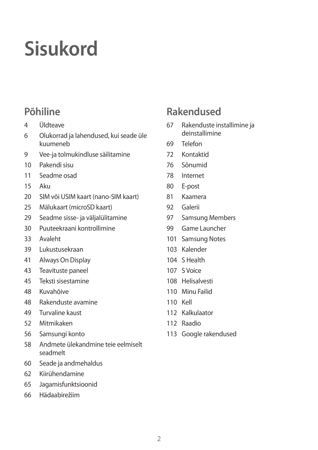 Samsung SM-A320FZDNSEB, SM-A320FZKNSEB, SM-A320FZINSEB manual Sisukord 