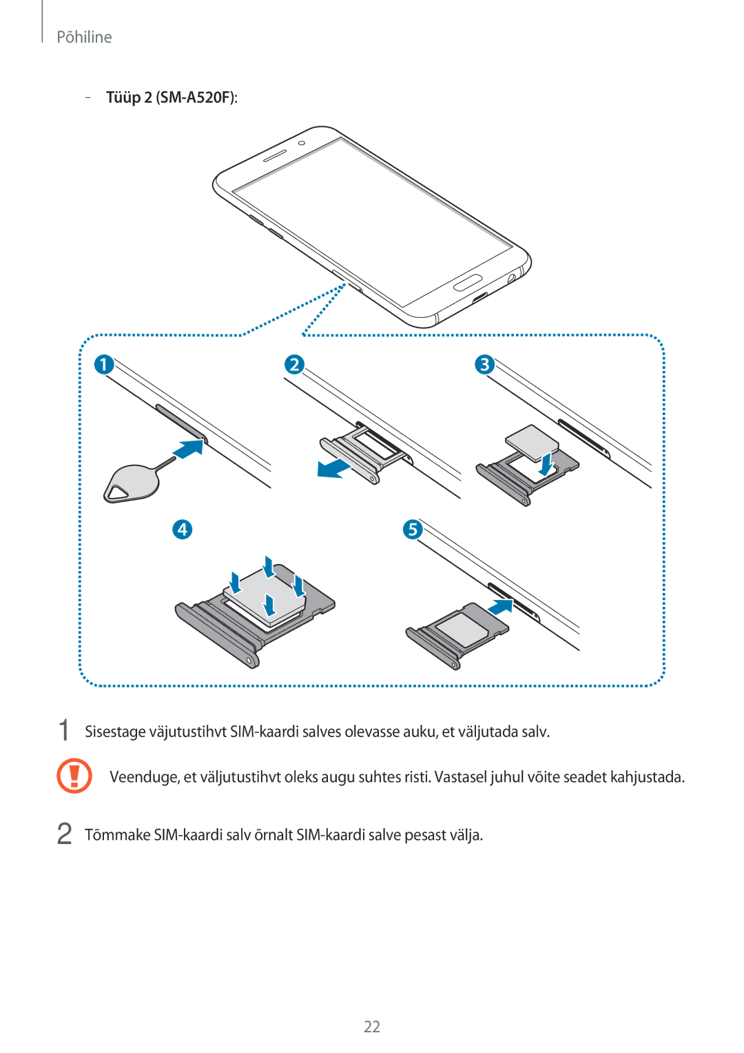 Samsung SM-A320FZINSEB, SM-A320FZKNSEB, SM-A320FZDNSEB manual Tõmmake SIM-kaardi salv õrnalt SIM-kaardi salve pesast välja 