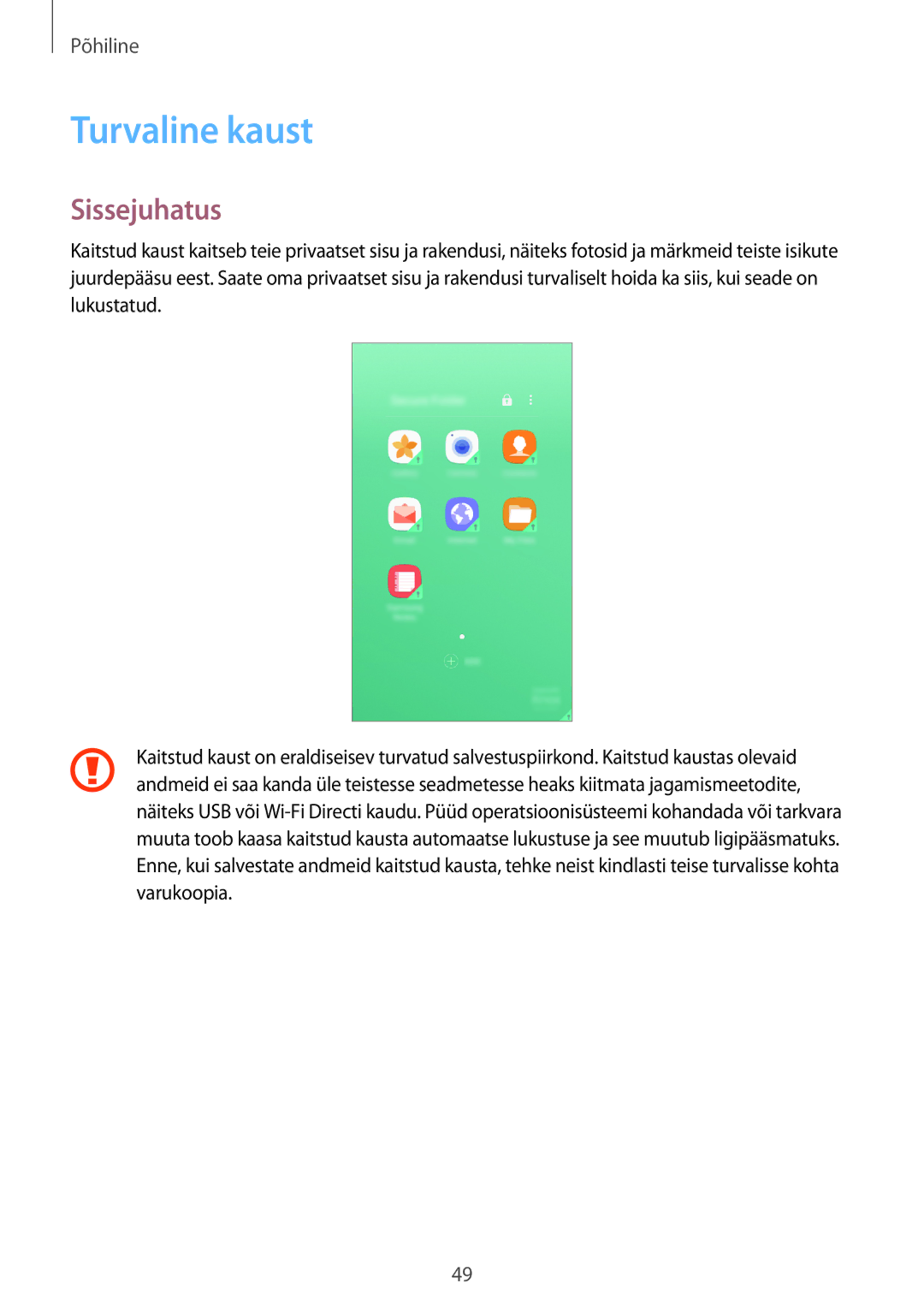 Samsung SM-A320FZINSEB, SM-A320FZKNSEB, SM-A320FZDNSEB manual Turvaline kaust, Sissejuhatus 