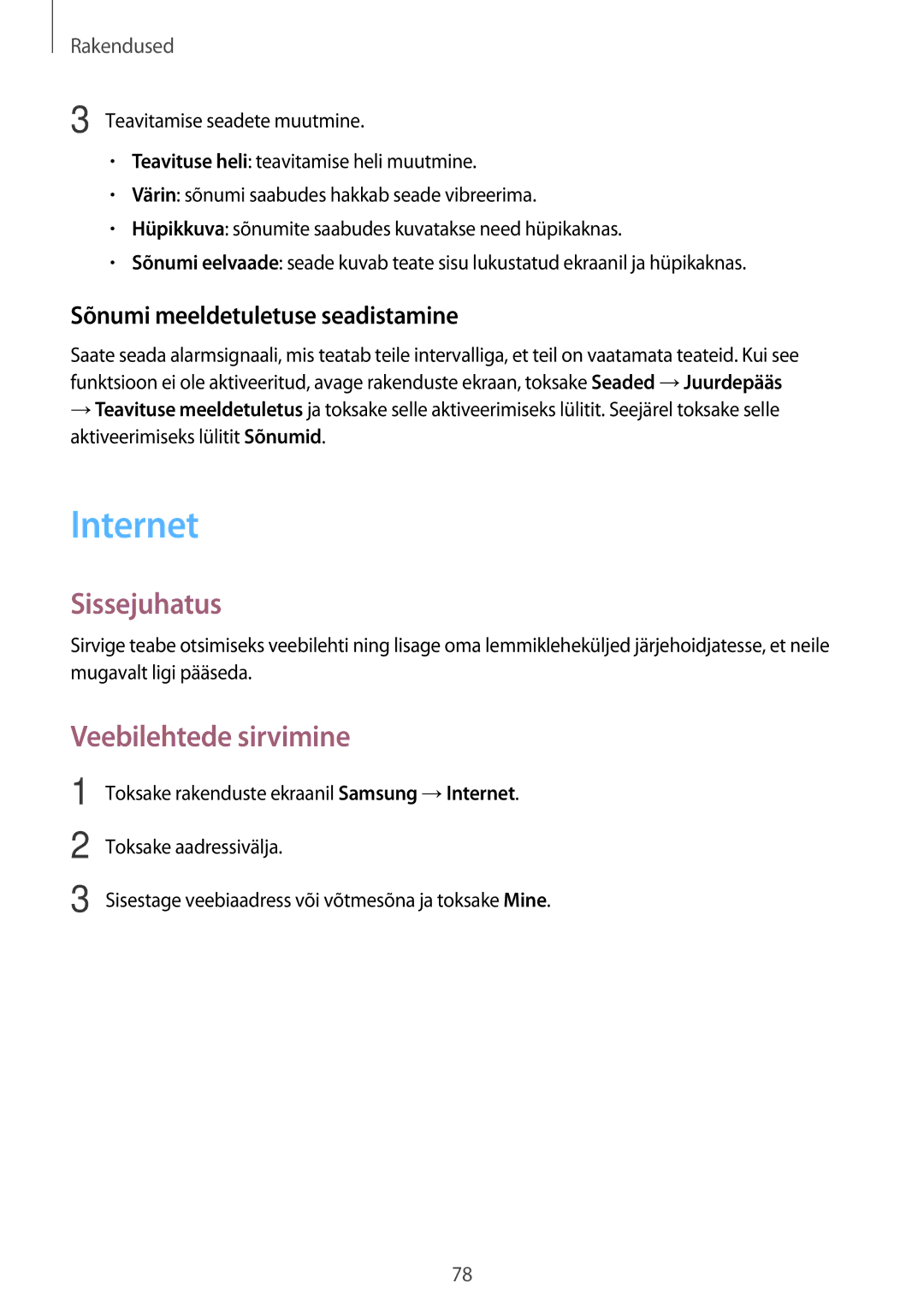 Samsung SM-A320FZKNSEB, SM-A320FZINSEB, SM-A320FZDNSEB Internet, Veebilehtede sirvimine, Sõnumi meeldetuletuse seadistamine 