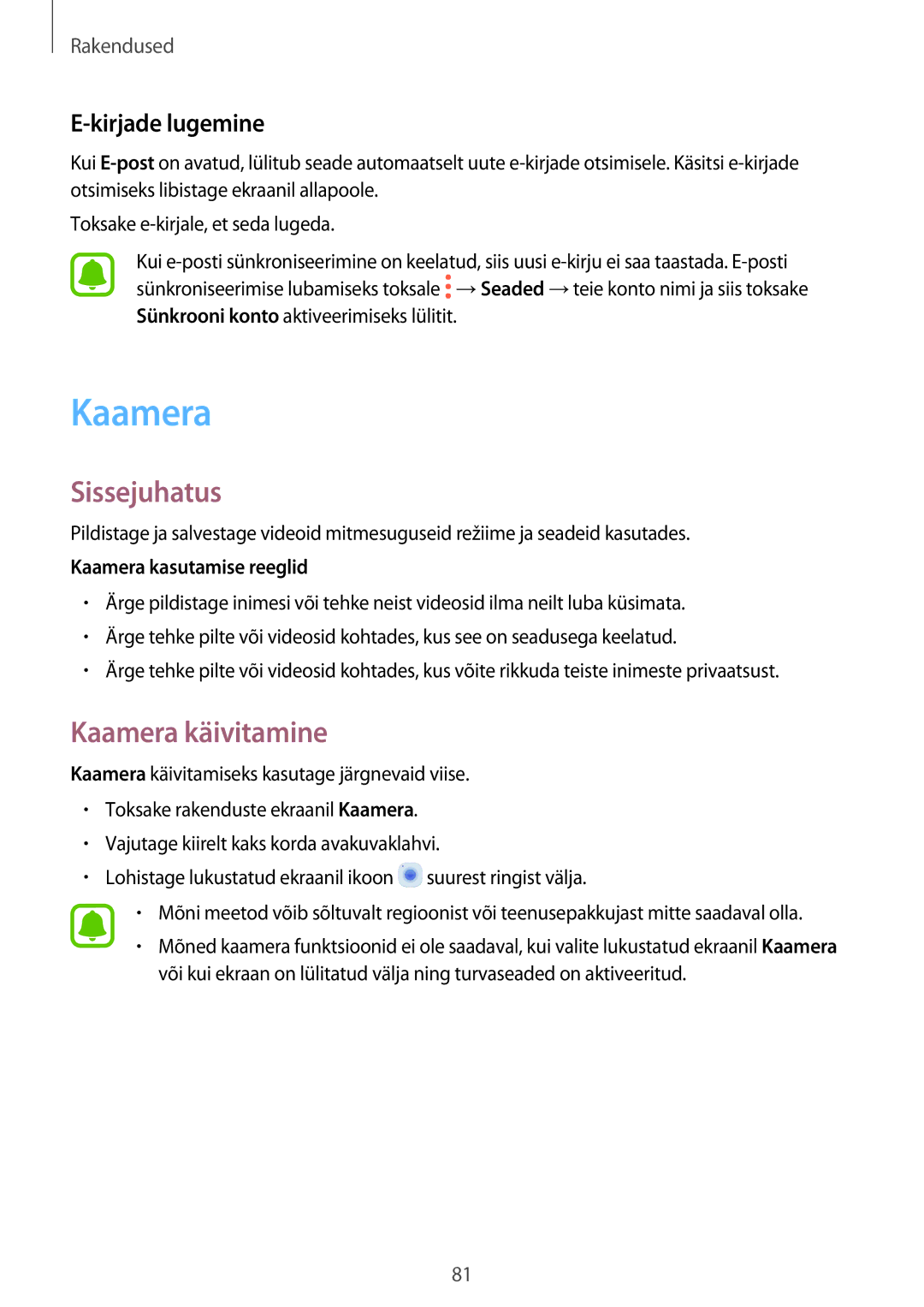 Samsung SM-A320FZKNSEB, SM-A320FZINSEB manual Kaamera käivitamine, Kirjade lugemine, Kaamera kasutamise reeglid 