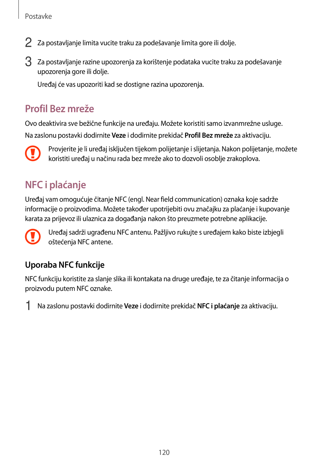 Samsung SM-A320FZKNSEE, SM-A320FZBNSEE, SM-A320FZDNSEE manual Profil Bez mreže, NFC i plaćanje, Uporaba NFC funkcije 