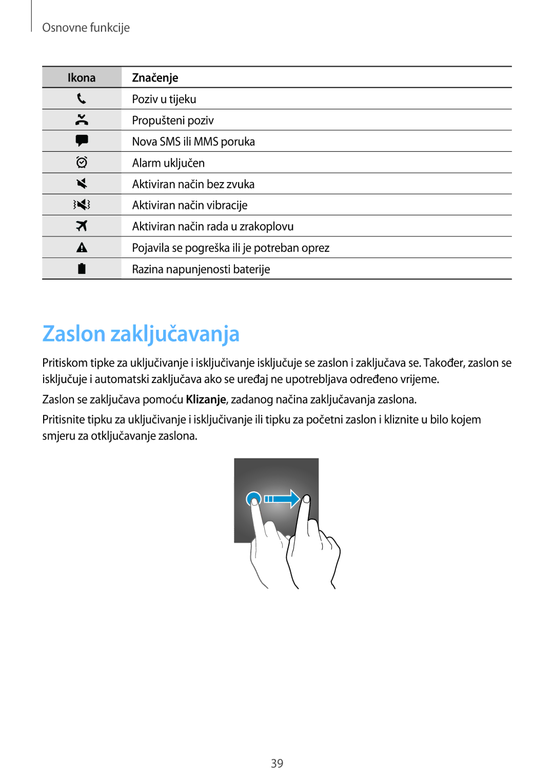 Samsung SM-A320FZINSEE, SM-A320FZKNSEE, SM-A320FZBNSEE, SM-A320FZDNSEE manual Zaslon zaključavanja 