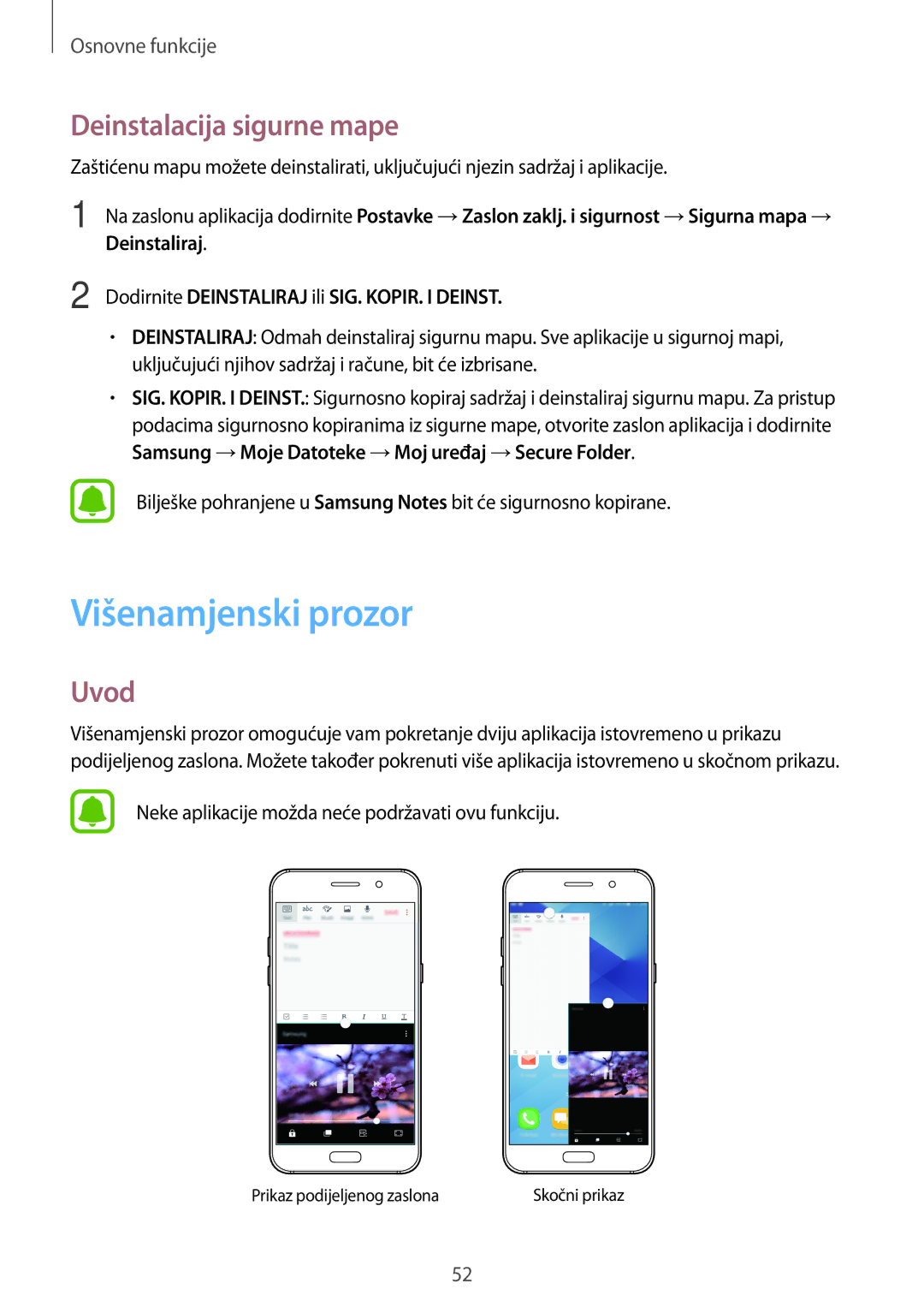 Samsung SM-A320FZKNSEE, SM-A320FZBNSEE, SM-A320FZDNSEE manual Višenamjenski prozor, Deinstalacija sigurne mape, Deinstaliraj 