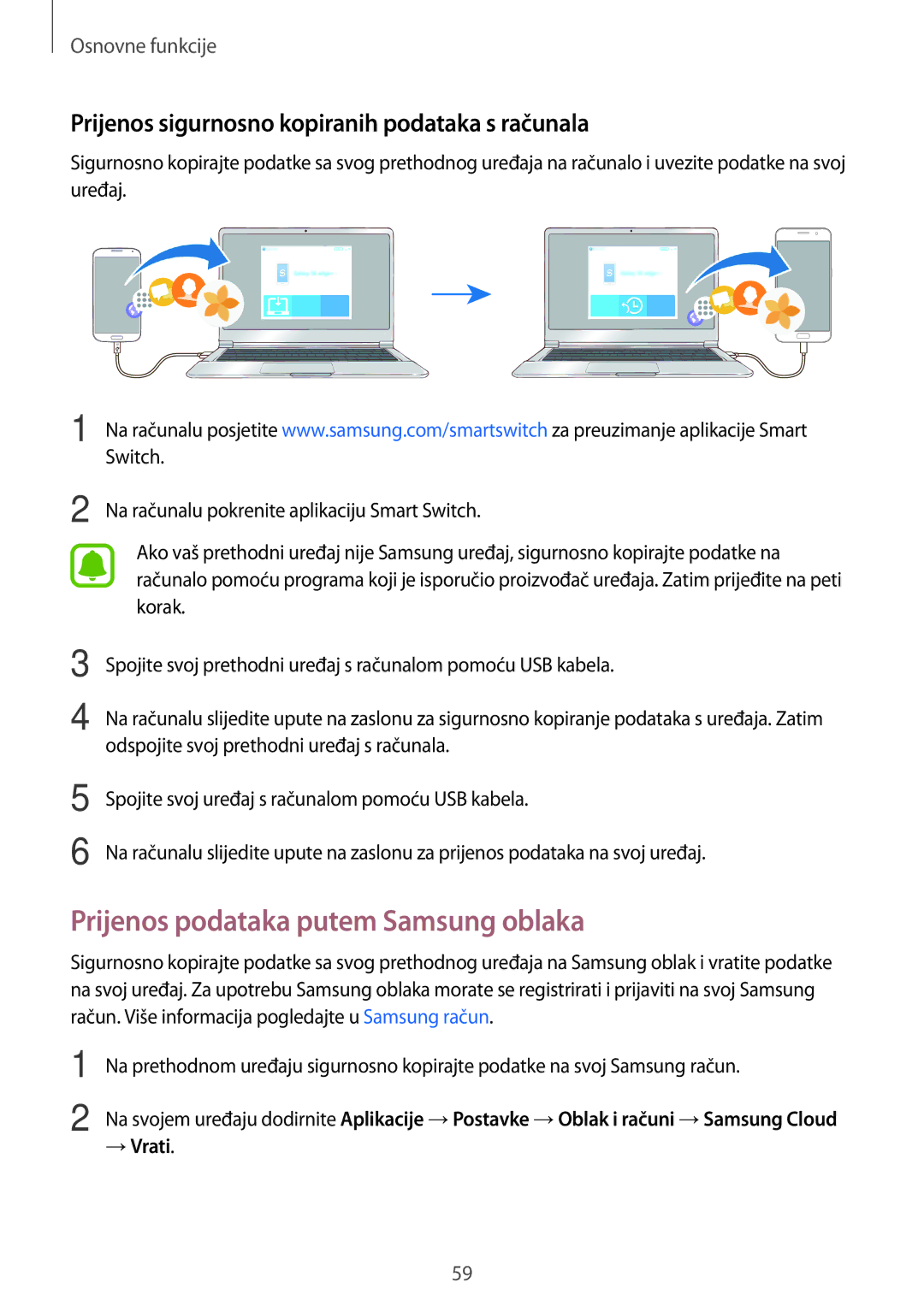 Samsung SM-A320FZINSEE Prijenos podataka putem Samsung oblaka, Prijenos sigurnosno kopiranih podataka s računala, → Vrati 