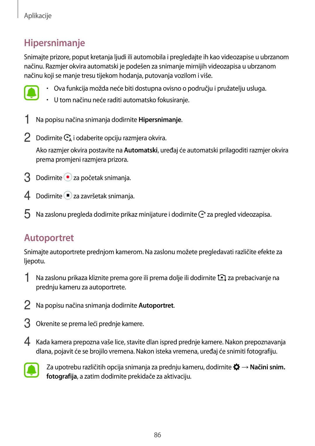 Samsung SM-A320FZDNSEE, SM-A320FZKNSEE, SM-A320FZBNSEE, SM-A320FZINSEE manual Hipersnimanje, Autoportret 