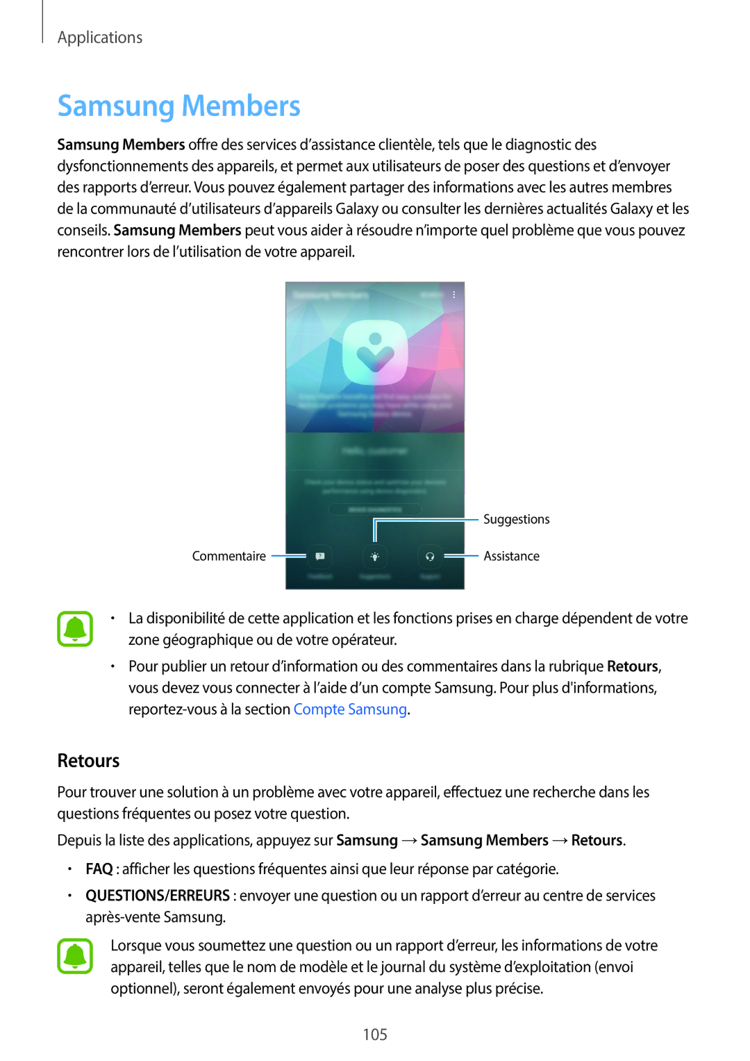 Samsung SM-A320FZDNXEF, SM-A320FZKNXEF, SM-A320FZINXEF, SM-A320FZBNXEF manual Samsung Members, Retours 