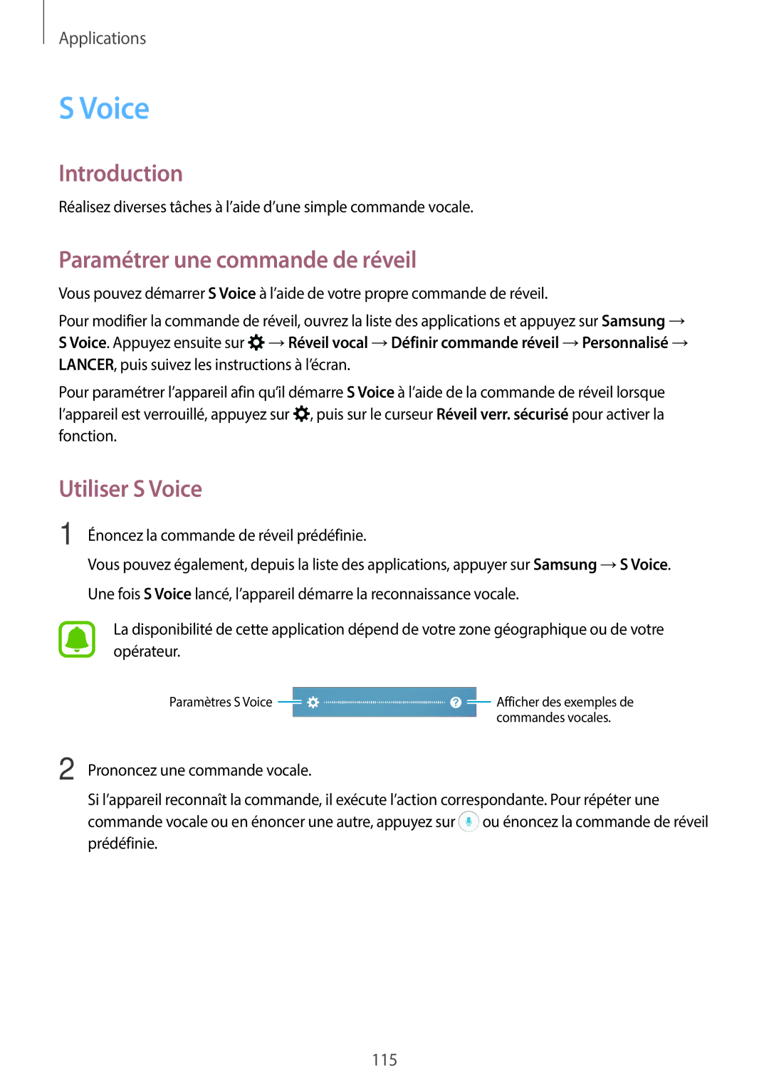 Samsung SM-A320FZBNXEF, SM-A320FZKNXEF, SM-A320FZDNXEF manual Paramétrer une commande de réveil, Utiliser S Voice 