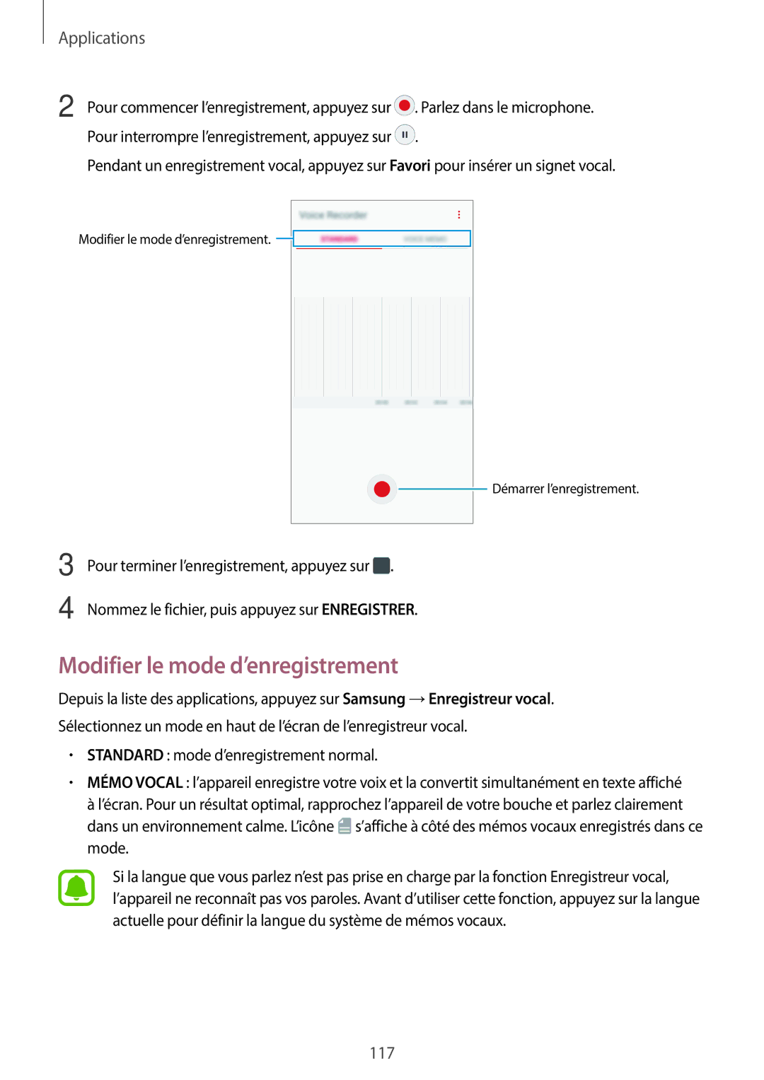 Samsung SM-A320FZDNXEF, SM-A320FZKNXEF manual Modifier le mode d’enregistrement, Standard mode d’enregistrement normal 