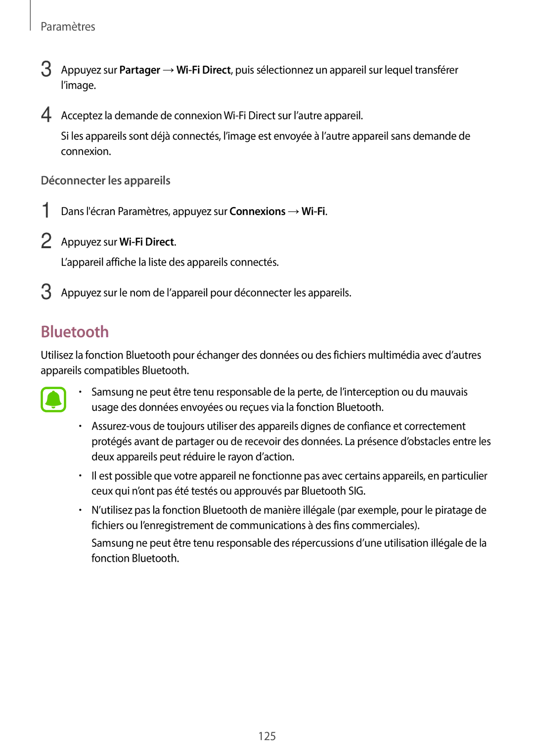 Samsung SM-A320FZDNXEF, SM-A320FZKNXEF, SM-A320FZINXEF, SM-A320FZBNXEF manual Bluetooth, Déconnecter les appareils 