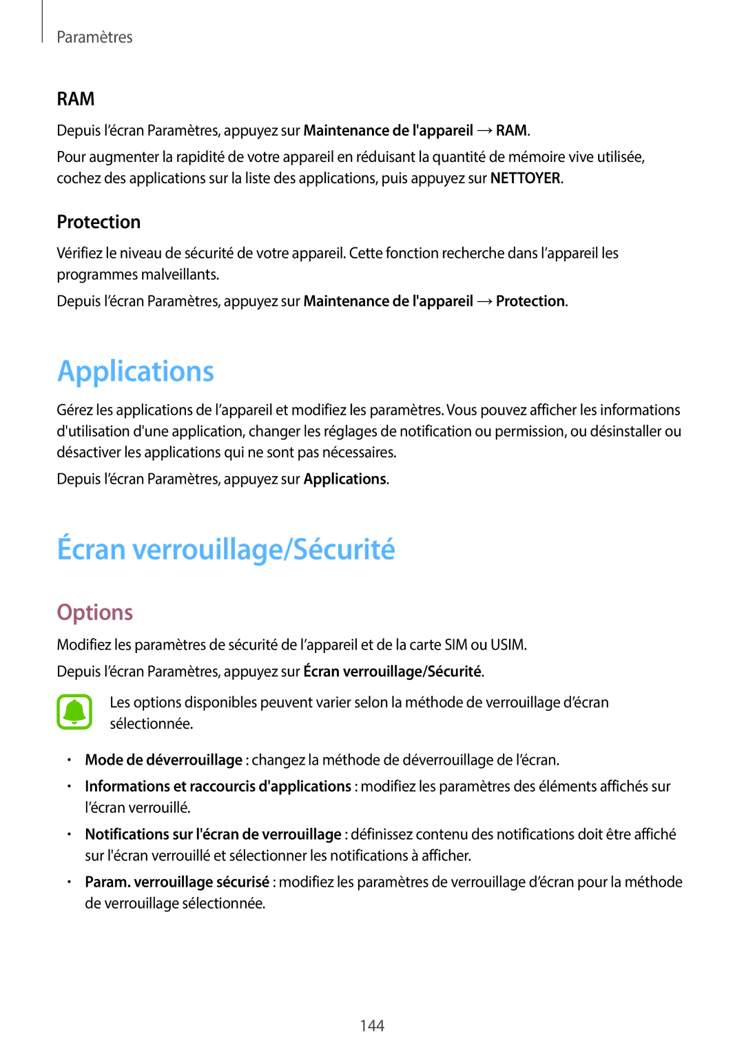 Samsung SM-A320FZKNXEF, SM-A320FZDNXEF, SM-A320FZINXEF, SM-A320FZBNXEF Applications, Écran verrouillage/Sécurité, Protection 