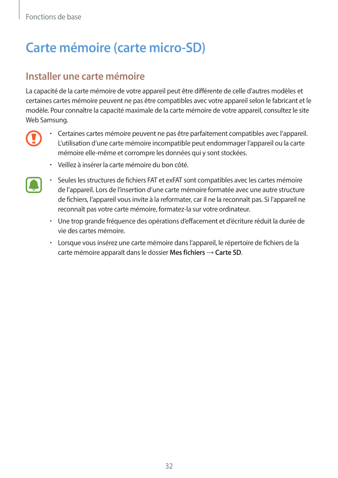 Samsung SM-A320FZKNXEF, SM-A320FZDNXEF, SM-A320FZINXEF manual Carte mémoire carte micro-SD, Installer une carte mémoire 