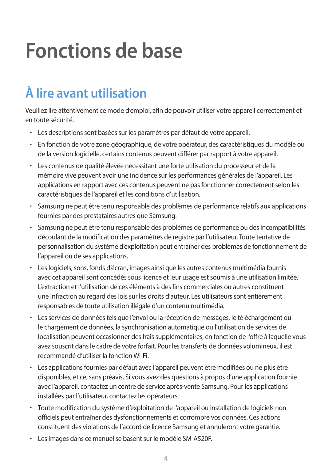 Samsung SM-A320FZKNXEF, SM-A320FZDNXEF, SM-A320FZINXEF, SM-A320FZBNXEF manual Fonctions de base, Lire avant utilisation 