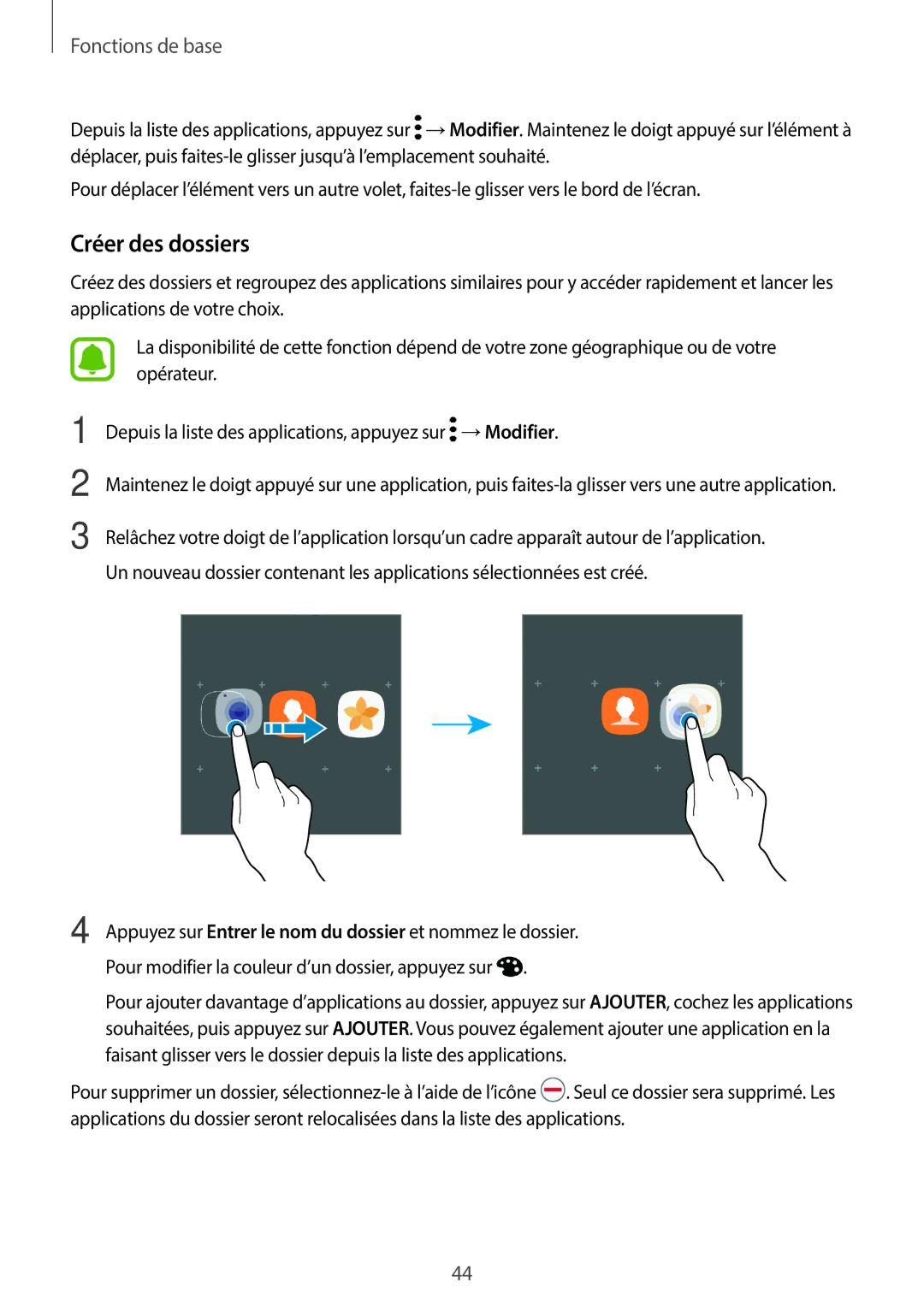 Samsung SM-A320FZKNXEF, SM-A320FZDNXEF, SM-A320FZINXEF, SM-A320FZBNXEF manual Créer des dossiers 