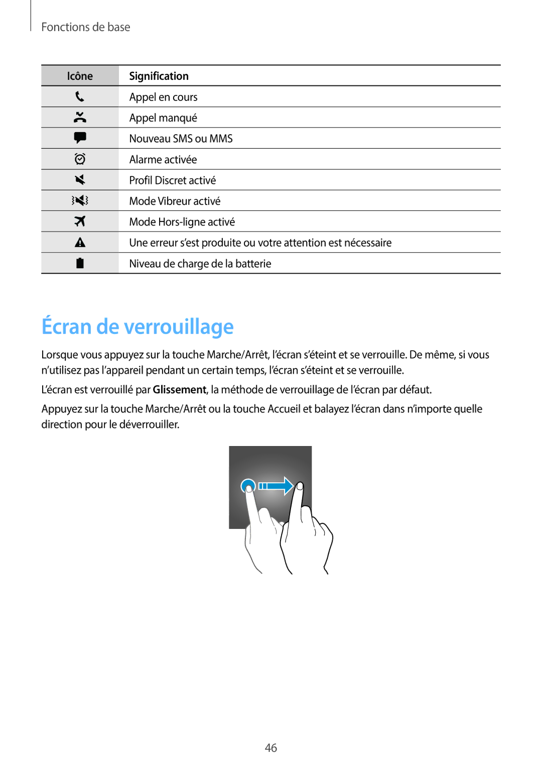 Samsung SM-A320FZINXEF, SM-A320FZKNXEF, SM-A320FZDNXEF, SM-A320FZBNXEF manual Écran de verrouillage 