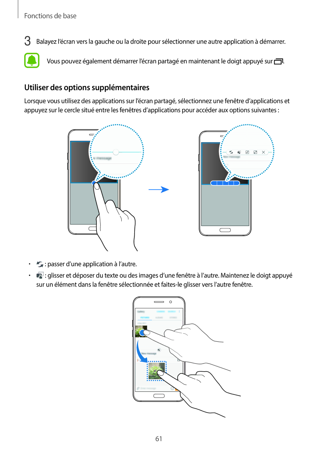 Samsung SM-A320FZDNXEF, SM-A320FZKNXEF manual Utiliser des options supplémentaires, Passer d’une application à l’autre 