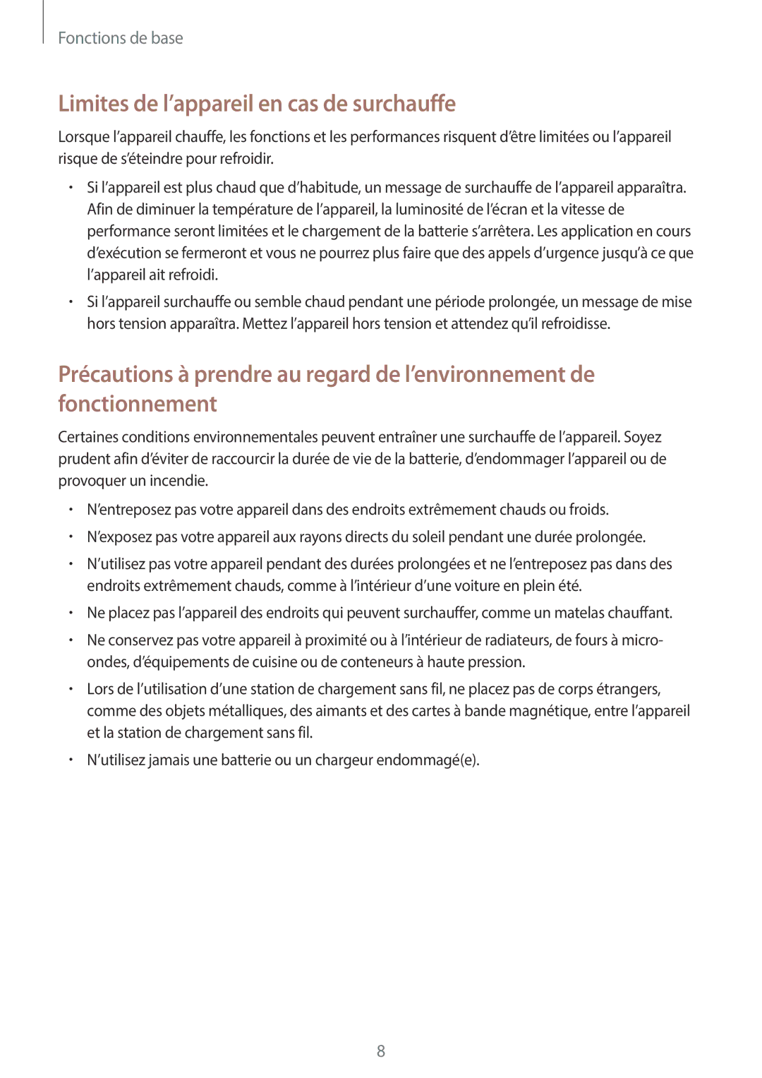 Samsung SM-A320FZKNXEF, SM-A320FZDNXEF, SM-A320FZINXEF, SM-A320FZBNXEF manual Limites de l’appareil en cas de surchauffe 
