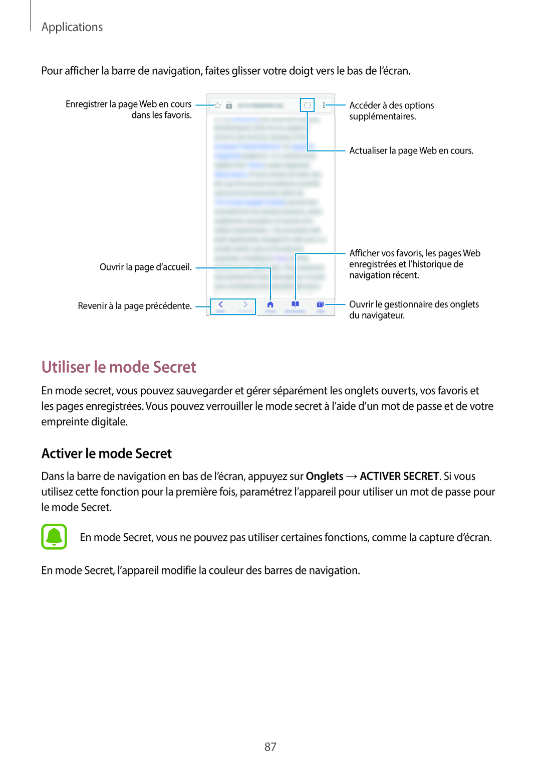 Samsung SM-A320FZBNXEF, SM-A320FZKNXEF, SM-A320FZDNXEF, SM-A320FZINXEF manual Utiliser le mode Secret, Activer le mode Secret 