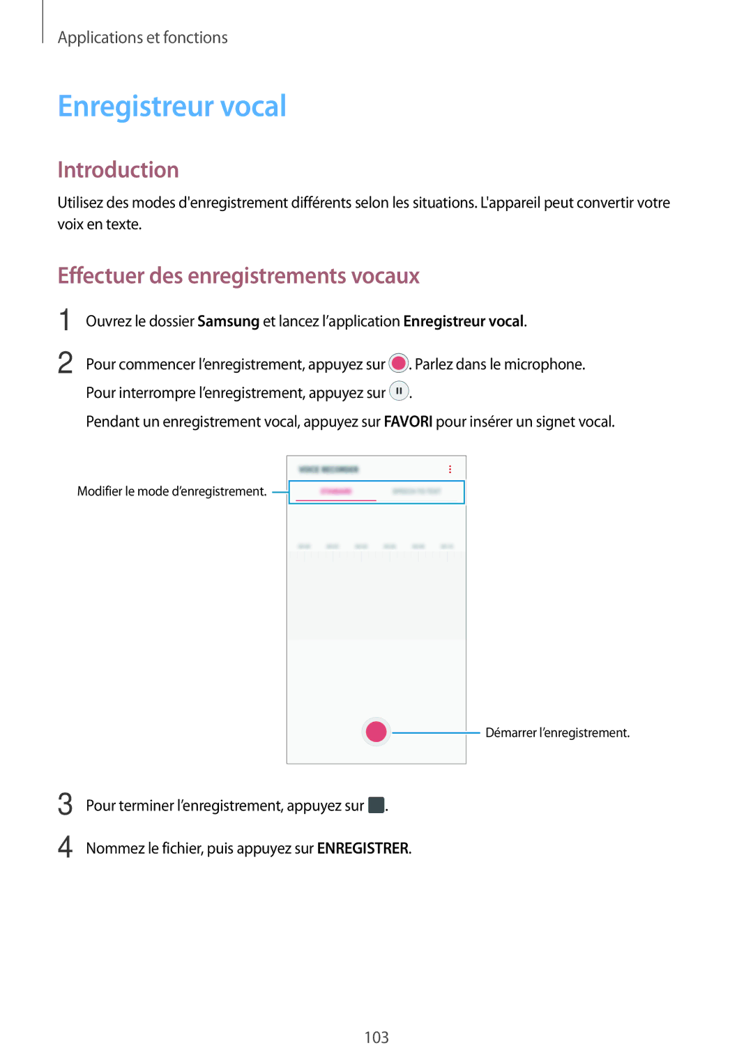 Samsung SM-A320FZBNXEF, SM-A320FZKNXEF, SM-A320FZDNXEF manual Enregistreur vocal, Effectuer des enregistrements vocaux 