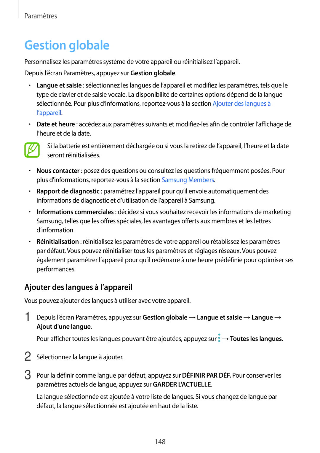 Samsung SM-A320FZKNXEF, SM-A320FZDNXEF, SM-A320FZINXEF, SM-A320FZBNXEF Gestion globale, Ajouter des langues à l’appareil 