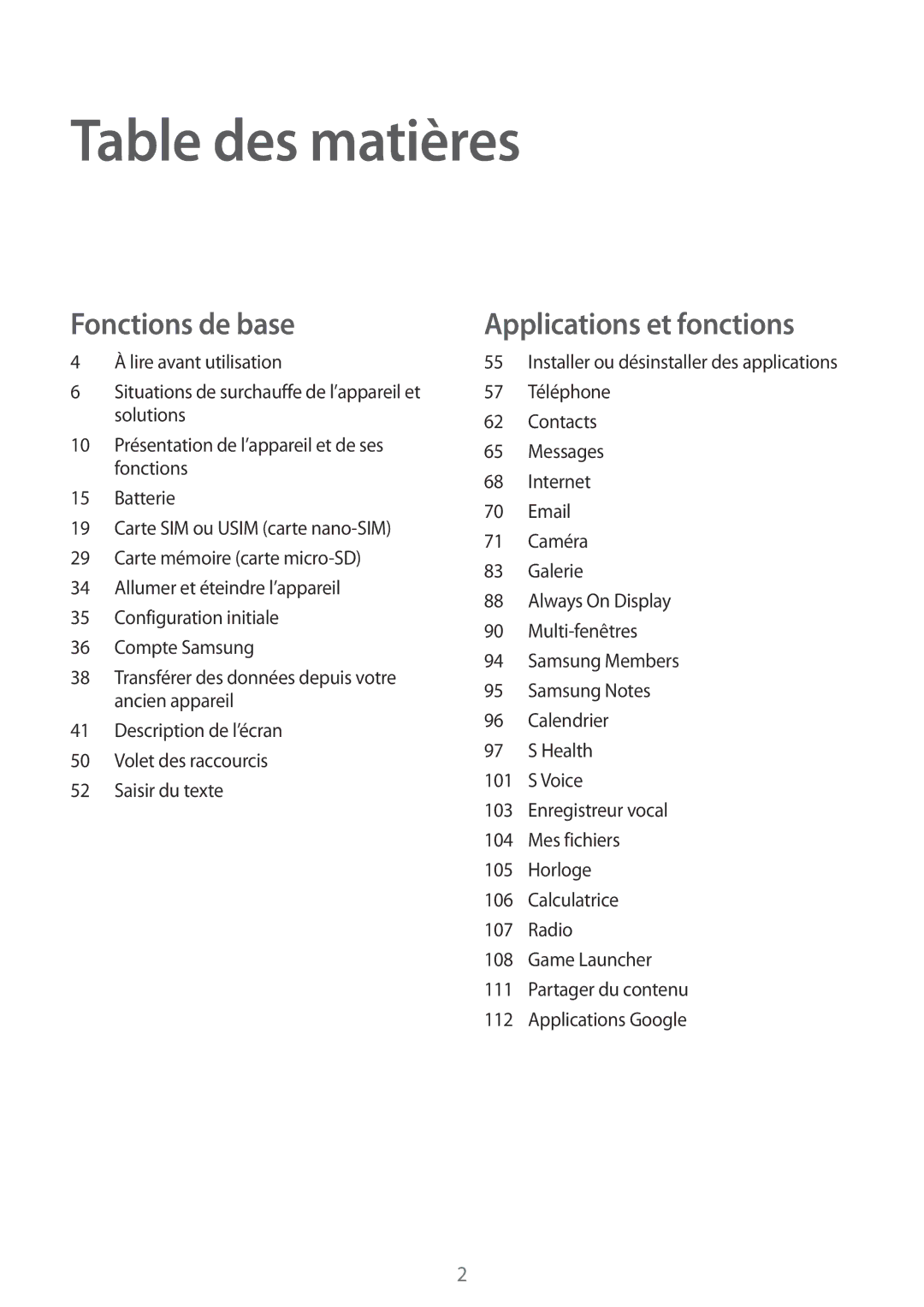 Samsung SM-A320FZINXEF, SM-A320FZKNXEF, SM-A320FZDNXEF, SM-A320FZBNXEF manual Table des matières 