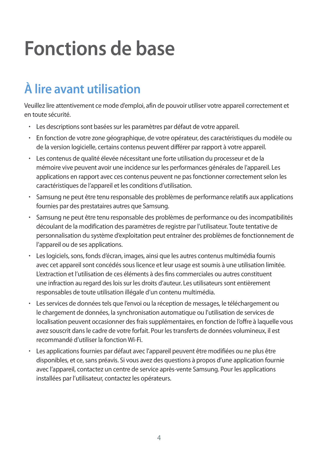 Samsung SM-A320FZKNXEF, SM-A320FZDNXEF, SM-A320FZINXEF, SM-A320FZBNXEF manual Fonctions de base, Lire avant utilisation 