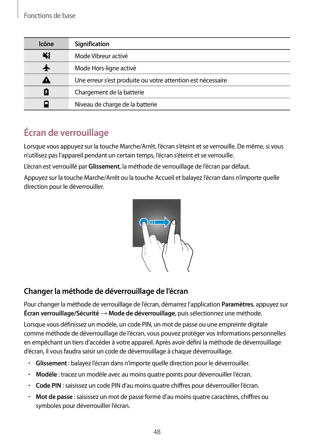 Samsung SM-A320FZKNXEF, SM-A320FZDNXEF manual Écran de verrouillage, Changer la méthode de déverrouillage de l’écran 