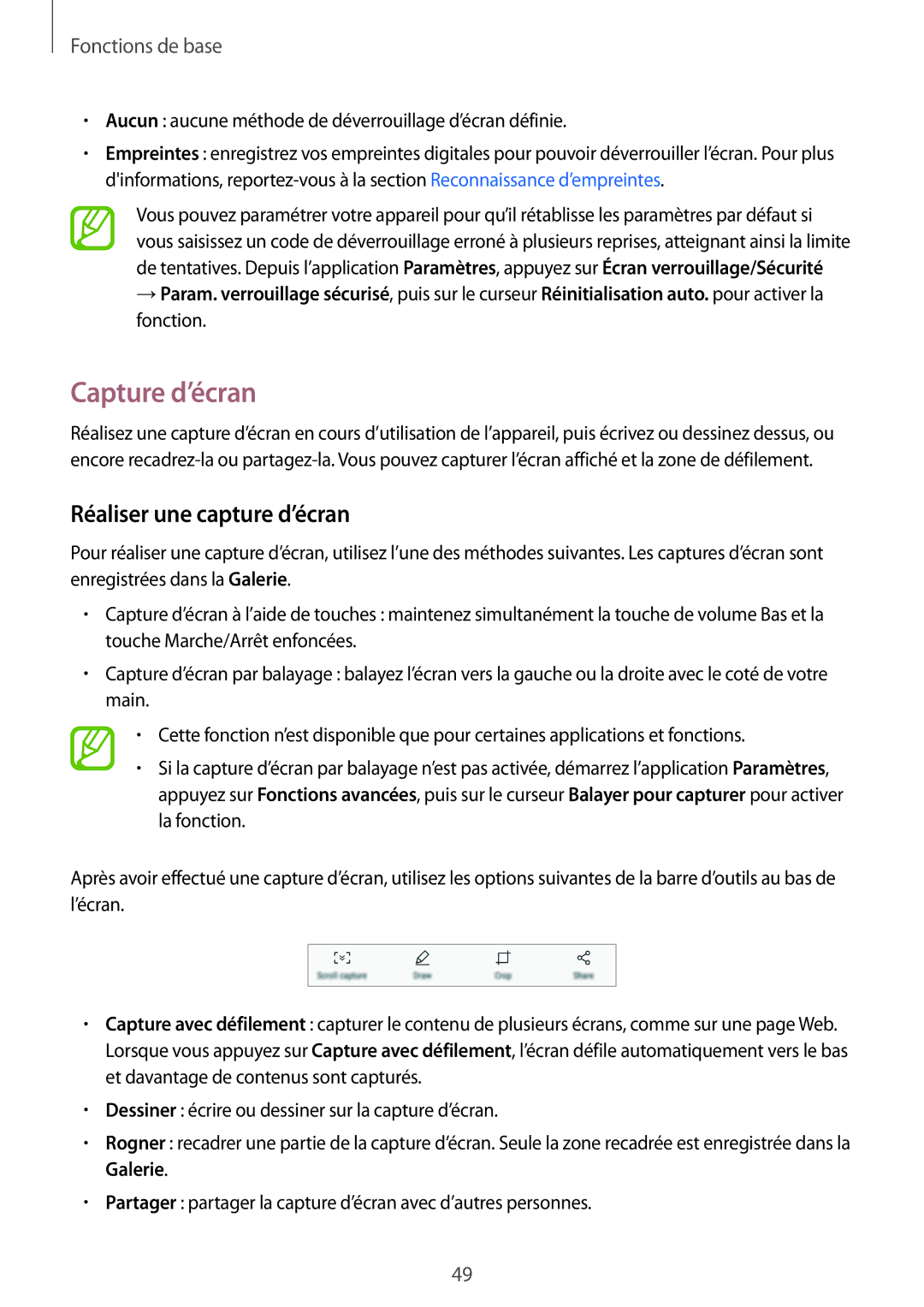 Samsung SM-A320FZDNXEF, SM-A320FZKNXEF, SM-A320FZINXEF, SM-A320FZBNXEF manual Capture d’écran, Réaliser une capture d’écran 