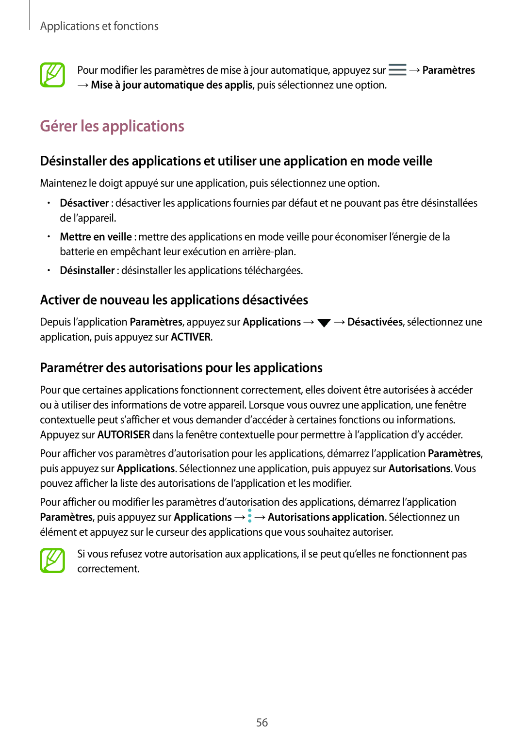 Samsung SM-A320FZKNXEF, SM-A320FZDNXEF manual Gérer les applications, Activer de nouveau les applications désactivées 