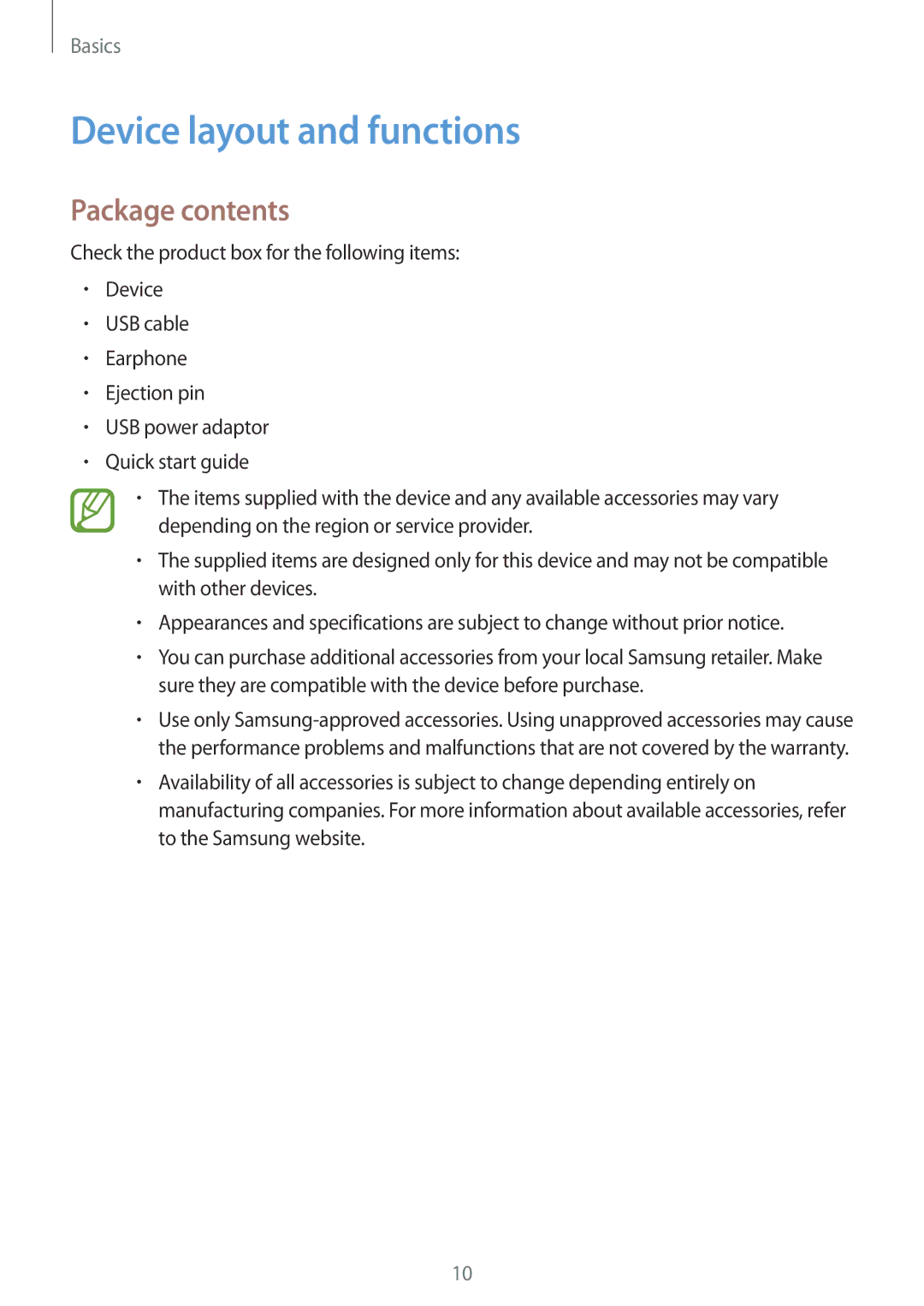 Samsung SM-A320YZDDXXV, SM-A320YZKDXXV manual Device layout and functions, Package contents 