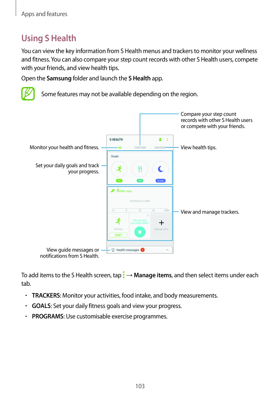 Samsung SM-A320YZKDXXV, SM-A320YZDDXXV manual Using S Health, Monitor your health and fitness 