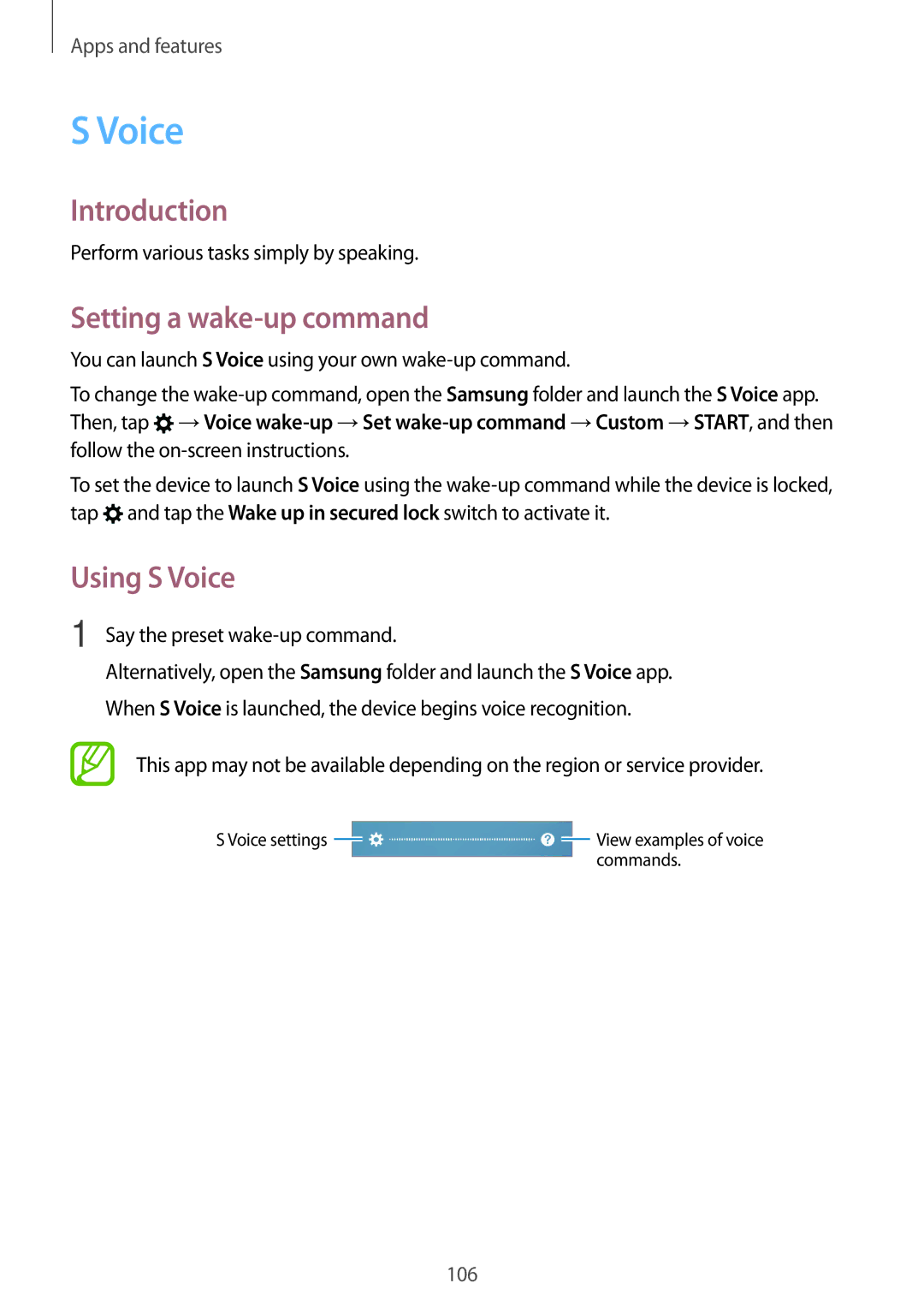 Samsung SM-A320YZDDXXV manual Setting a wake-up command, Using S Voice, Perform various tasks simply by speaking 