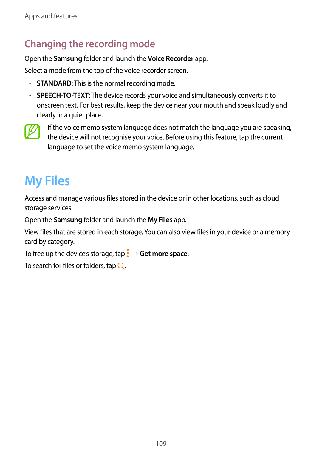 Samsung SM-A320YZKDXXV, SM-A320YZDDXXV manual My Files, Changing the recording mode 