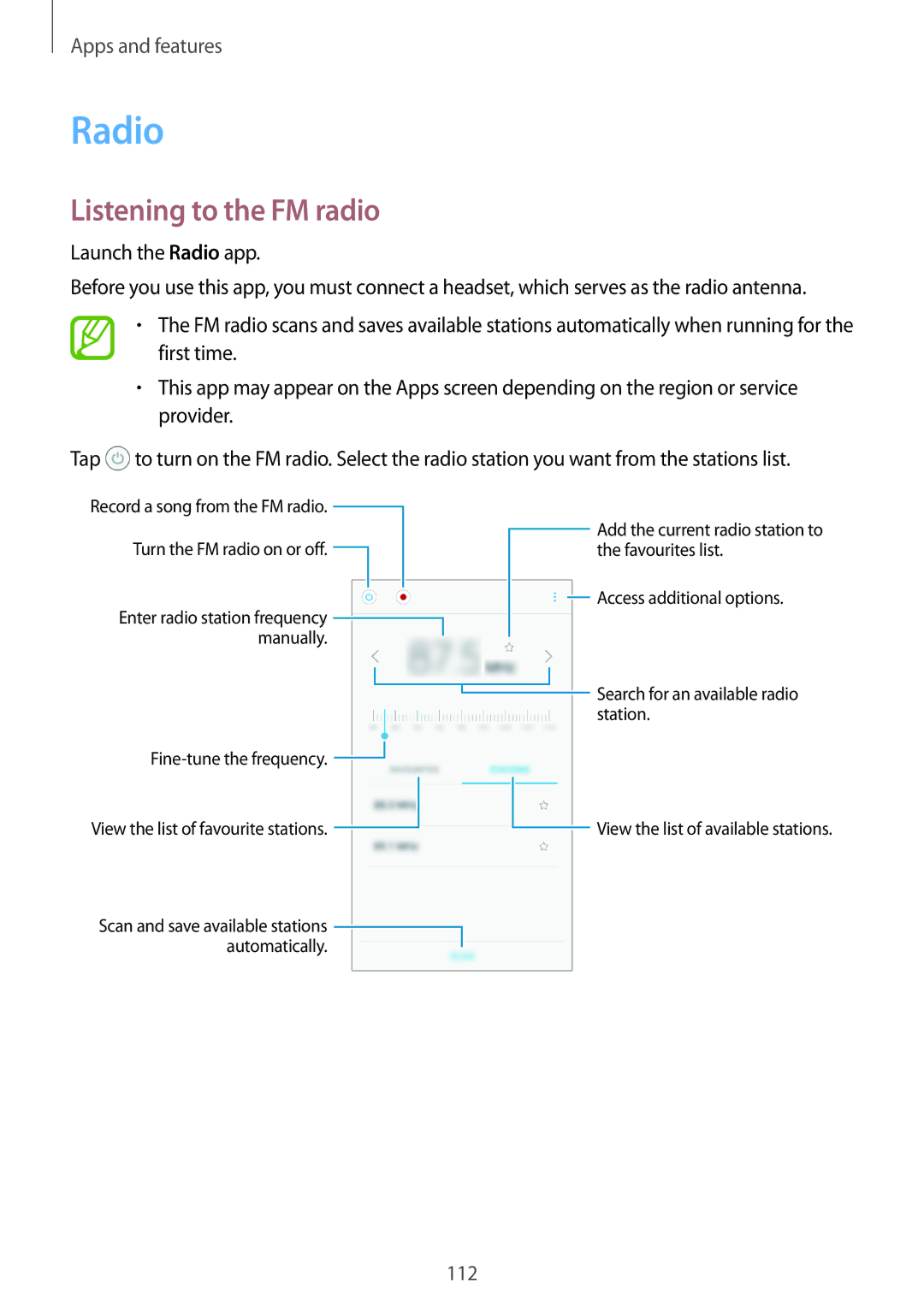 Samsung SM-A320YZDDXXV, SM-A320YZKDXXV manual Listening to the FM radio, Launch the Radio app 